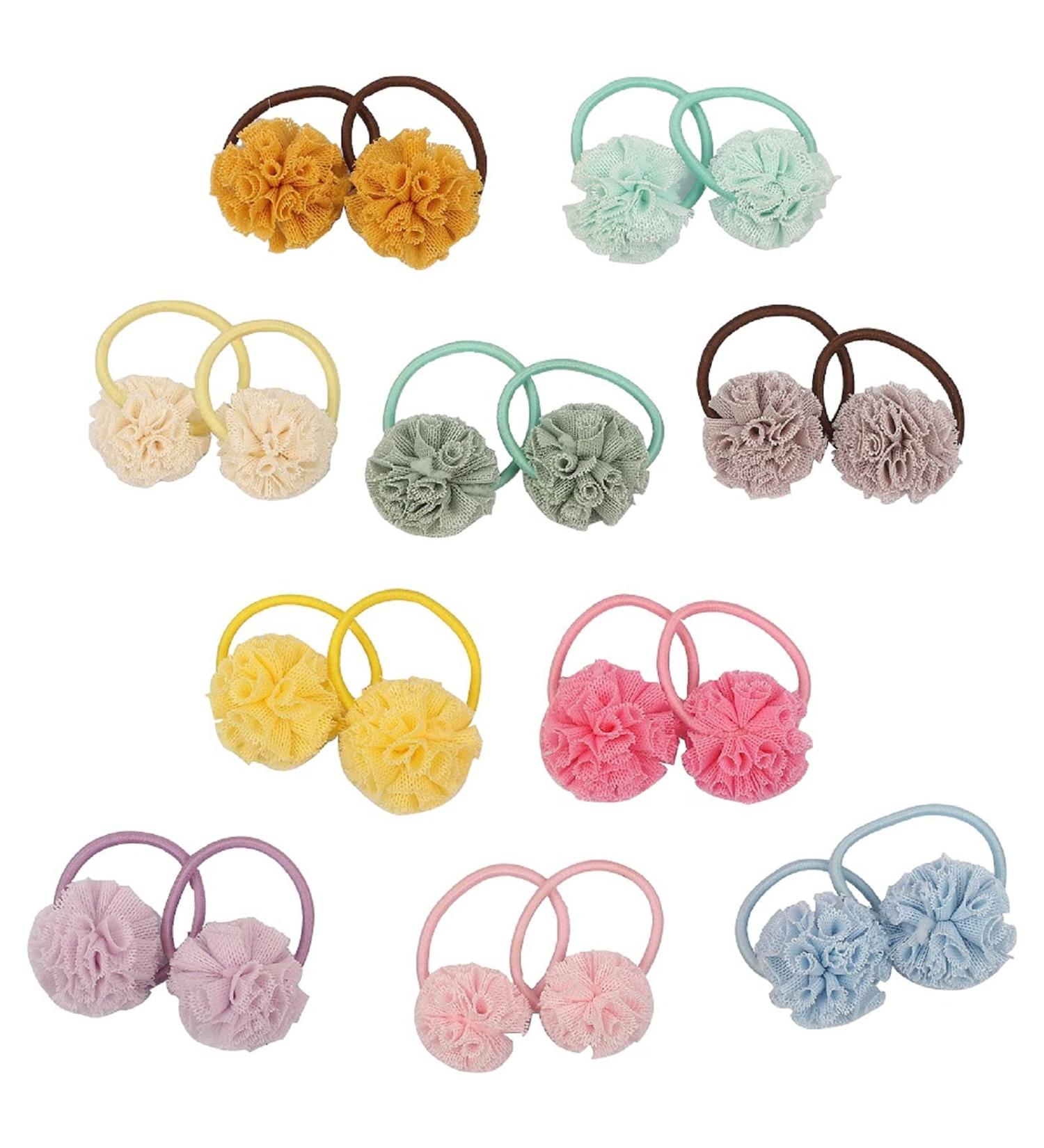 Hot&Sattion 20pcs Flower Pom Ball Hair Ties for Girls | Small Hair Ties for Kids | Multicolor Stretchy Ponytail Holders - Buy Online on GoSupps.com