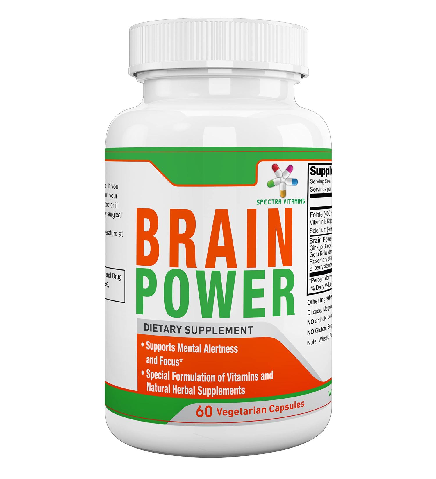 Spectra Vitamins Brain Power Supports Focus Nootropics Improves Memory Alertness for Men & Women Ginkgo Biloba Gotu Kola 60 Capsules  - Buy Online on GoSupps.com