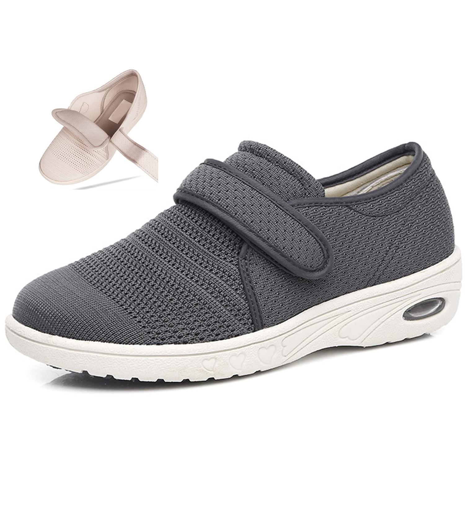 QDCZDQ Women's Edema Diabetic Walking Shoes - Adjustable Extra Wide Widths for Swollen Feet & Plantar Fasciitis - Grey - Size 6 US - Buy Online on GoSupps.com
