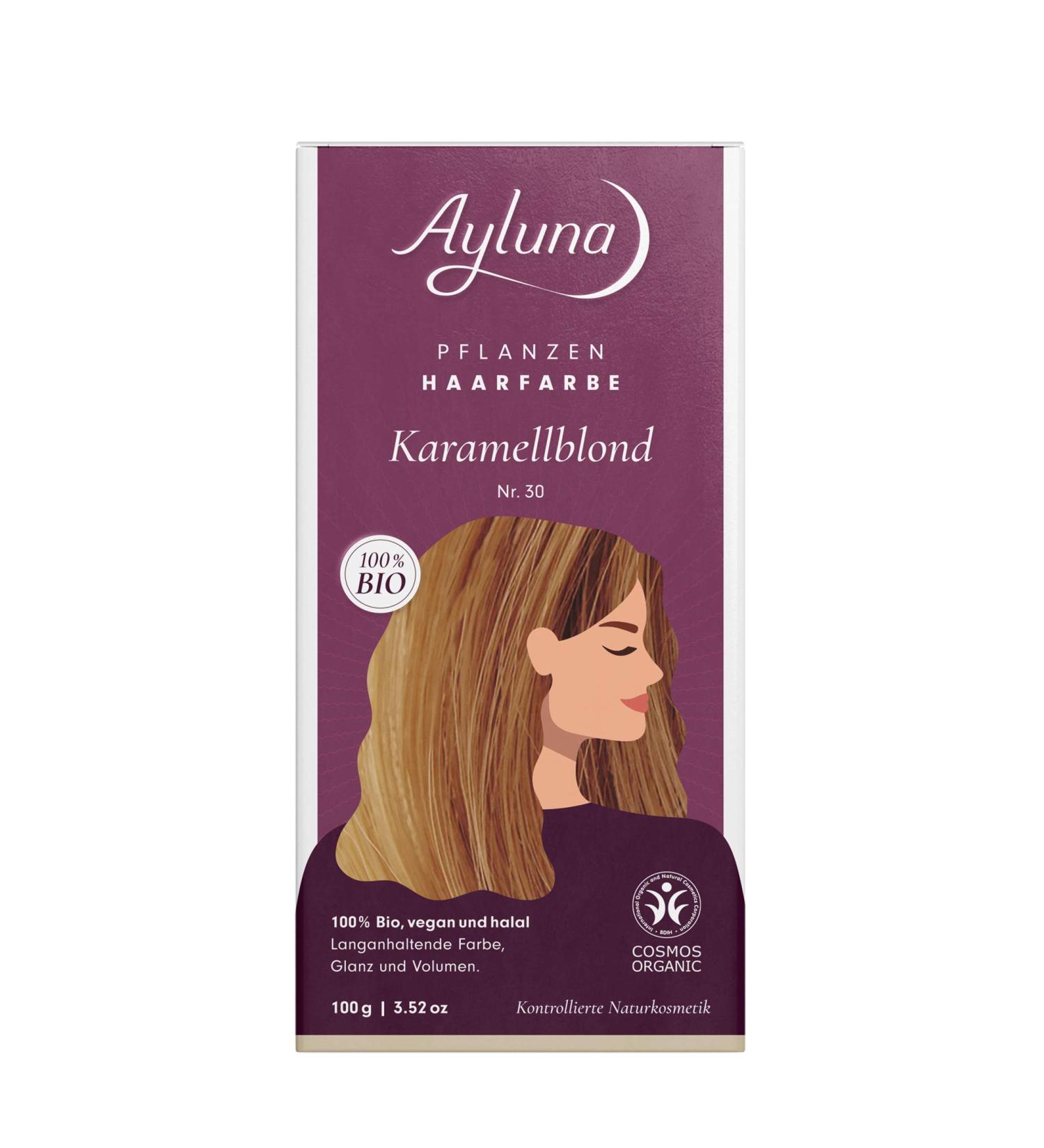 Ayluna plant hair color 30 caramel blonde vegan hair color with henna Indian Krapp Fenugreek & Chamomile for a long -lasting color shine & volume ammonia -free 100% gray hair cover 100g caramel blonde 30 100 g (1 Pack)
