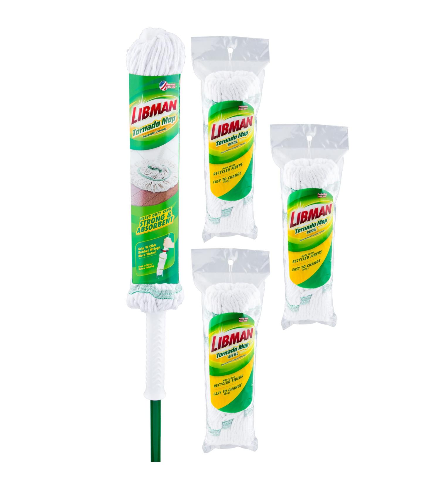 Libman Tornado Mop Plus Refills Kit - Twist Mop for Hardwood, Vinyl, Tile - Easy Wringing Technology, Super Absorbent, Machine Washable - 3 Replacement Heads Included (Model 1216) - Buy Online on GoSupps.com