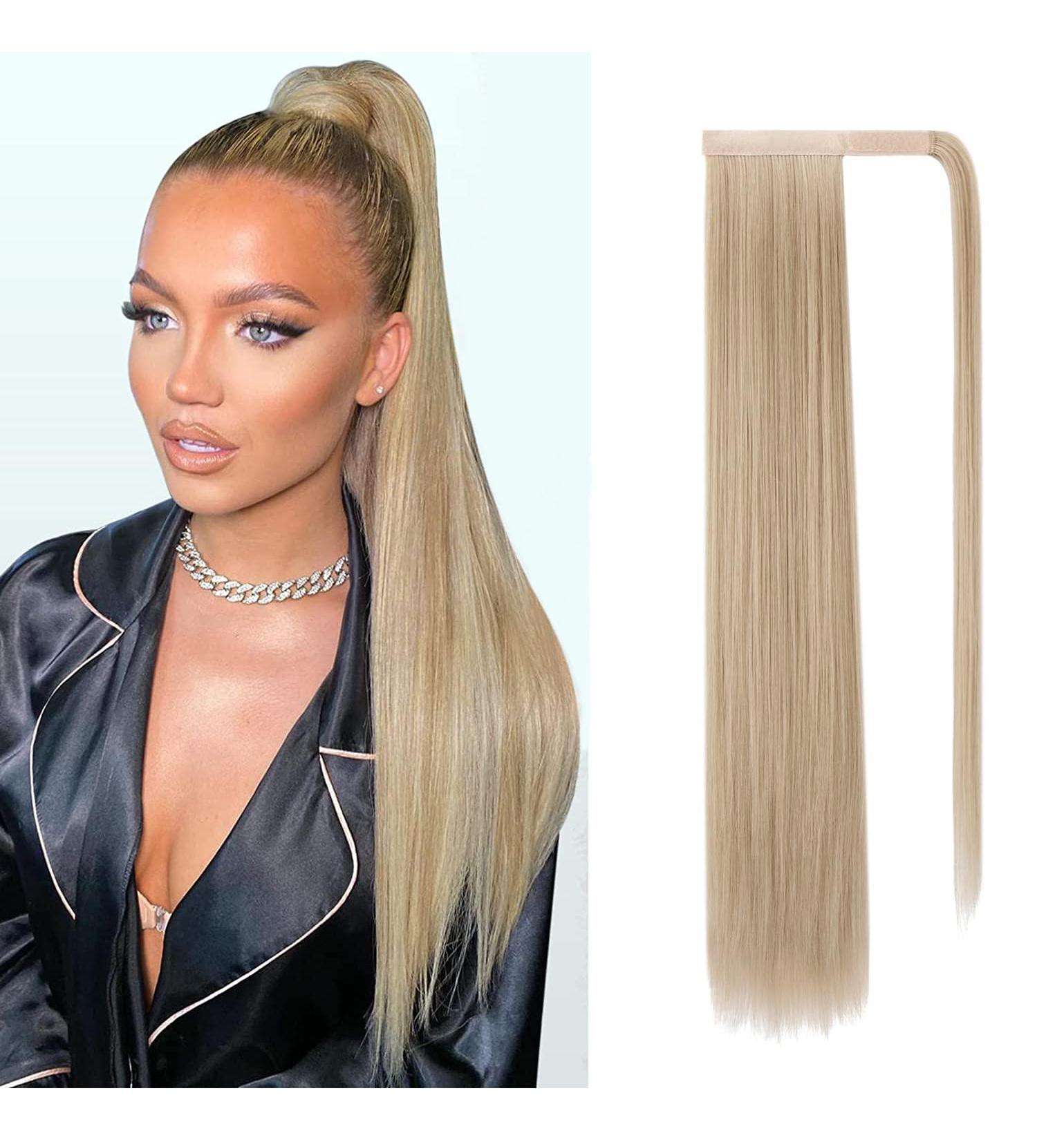 Buy JJstar 70cm Long Straight Ponytail Hairpiece - Synthetic Hair Extension Braid for Women & Girls in Light Ash Blonde | International Shipping Available - Buy Online on GoSupps.com