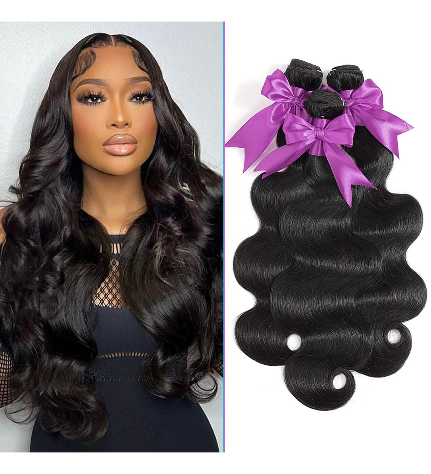 BEANATASHA Body Wave Bundles 16-20 Inch 10A Brazilian Virgin Human Hair Extensions - Natural Black, Double Weft, Anti-shedding, Full & Thick - 3 Bundle Deals - Buy Online on GoSupps.com