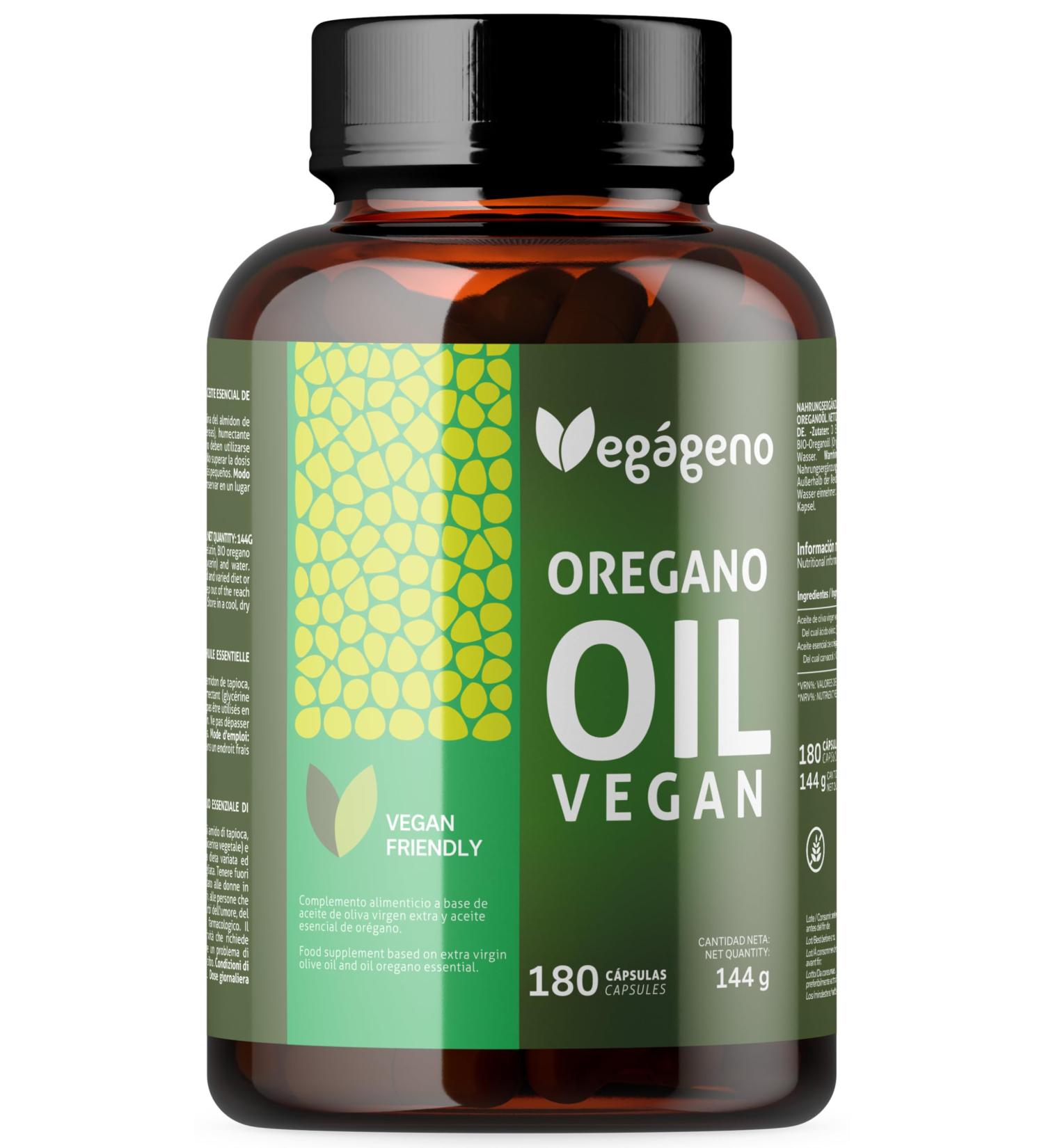 VEGAGENO - Oregano Essential Oil | 180 Vegetable Capsules Dietary Supplement with Extra Virgin Olive Oil and Oregano Essential Oil with Omega 9 and Carvacrol | Oregano Oil - Buy Online on GoSupps.com