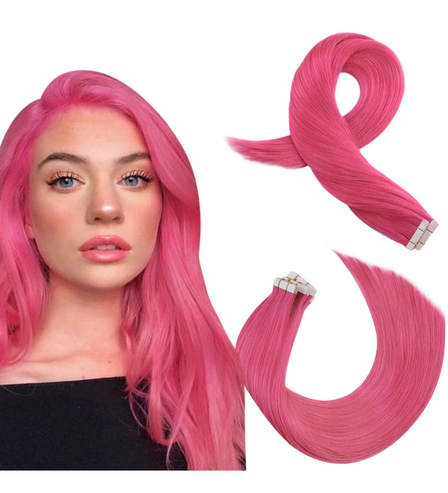 Moresoo 20 Inch Hot Pink Tape in Human Hair Extensions | Real Remy Hair | 10 Pieces/25g - Buy Online on GoSupps.com