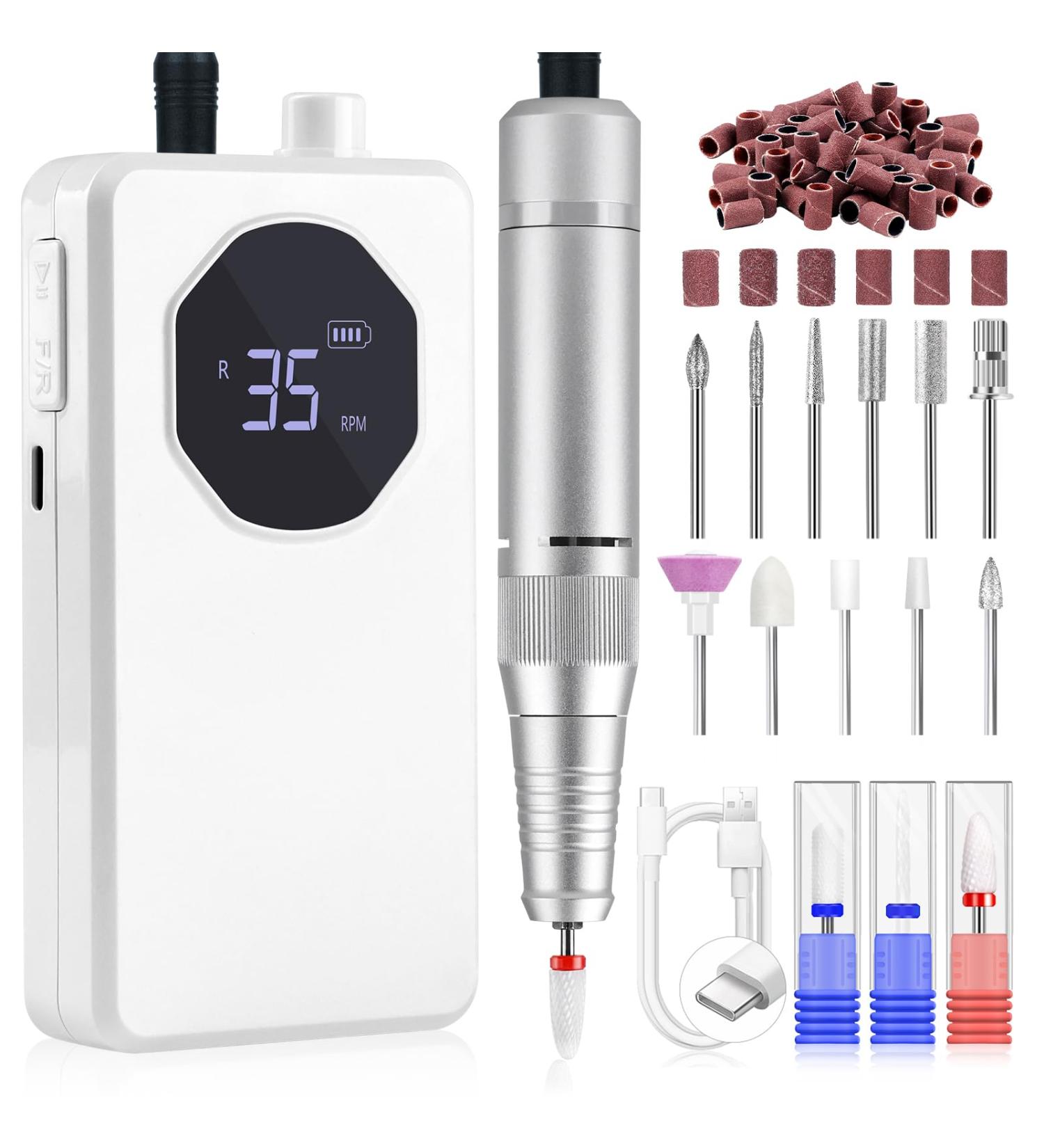 SAVILAND Professional Electric Nail Drill - 35000 RPM Rechargeable Acrylic Nail Art Kit with Drill Bits & Sanding Bands for Manicure & Pedicure - Perfect for Salon Use - Buy Online on GoSupps.com