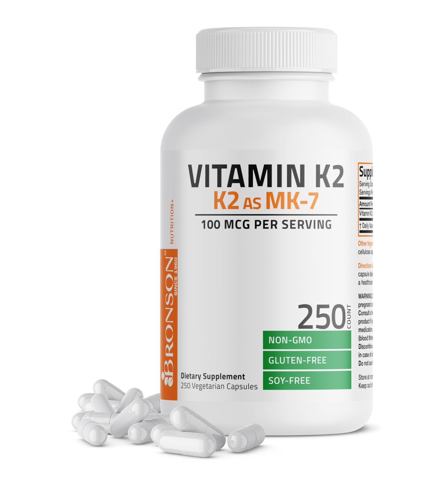 Bronson Vitamin K2 as MK-7 Menaquinone 100 mcg Non-GMO, 250 Capsules Unflavored 250 Count (Pack of 1) - Buy Online on GoSupps.com
