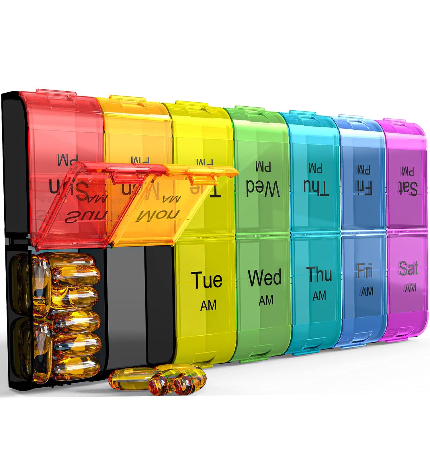 XL 2-Times-a-Day Weekly Pill Organizer Rainbow - 7-Day AM PM Pill Case for Vitamins and Medications - Oversized Big Pill Container - Buy Online on GoSupps.com