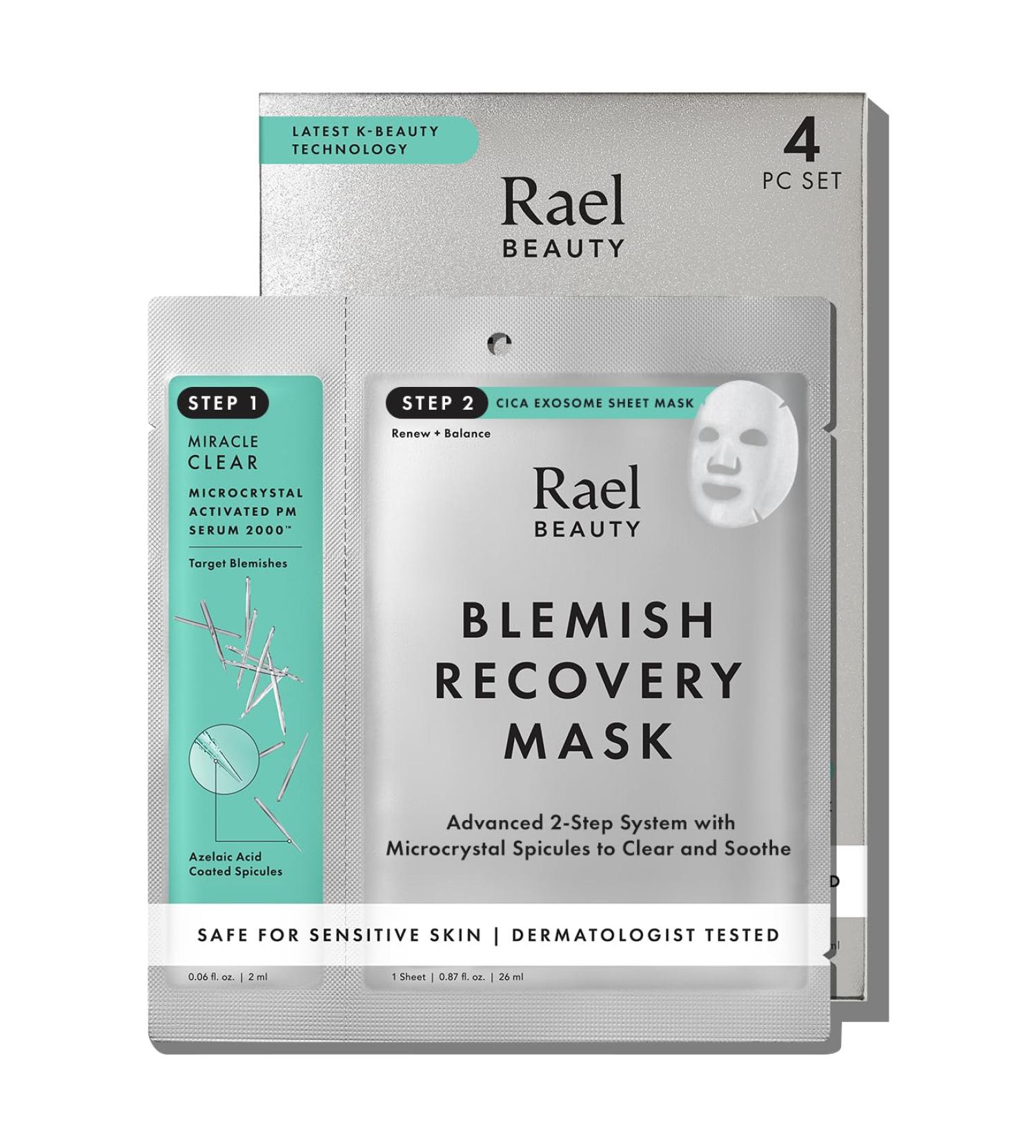 Rael Blemish Recovery Masks - 2-Step System with Hyaluronic Acid Azelaic Acid Serum & Cica Exosome Sheet Mask Deep Hydration & Calming Care (4 Kits) - Buy Online on GoSupps.com