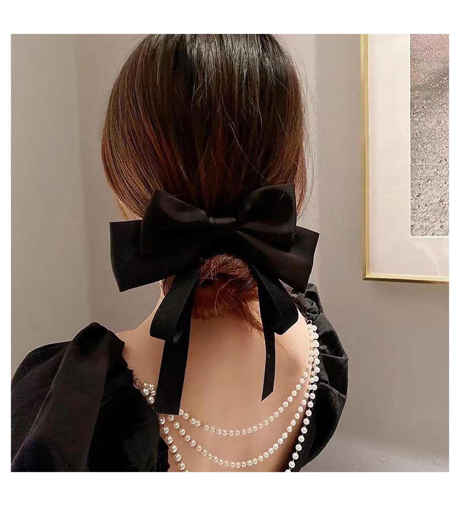 Inilbran Vintage Silk Bow Hair Clips Black Bowknot Hair Barrettes French Silk Hair Clip Barrette Retro Bow Hair Accessories French Bowknot Clip Headpiece for Women and Girls Headdress - Buy Online on GoSupps.com