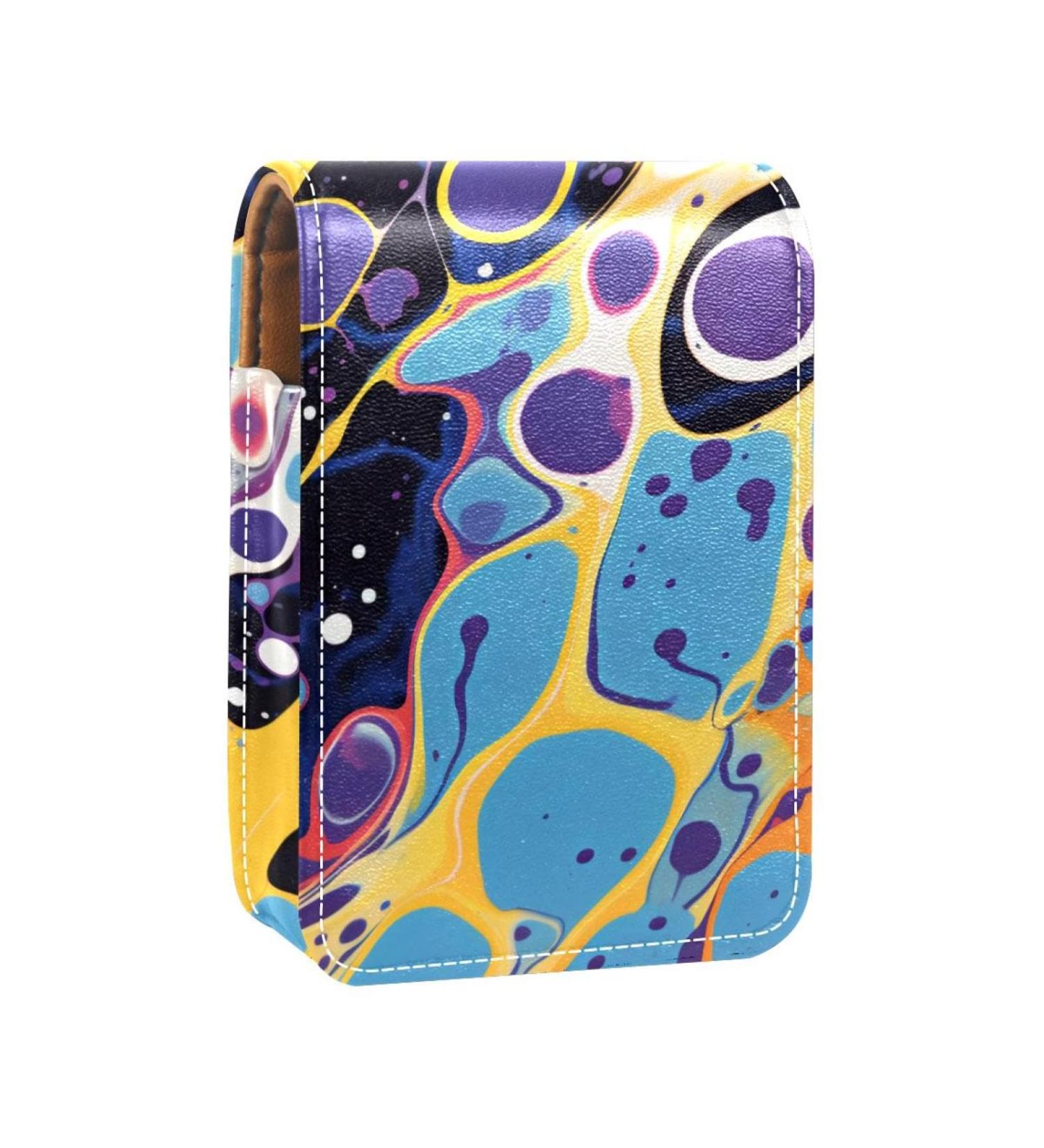 Buy Stylish Leather Lipstick Case with Mirror - Mini Lipstick Organizer | Abstract Watercolor Design - Buy Online on GoSupps.com
