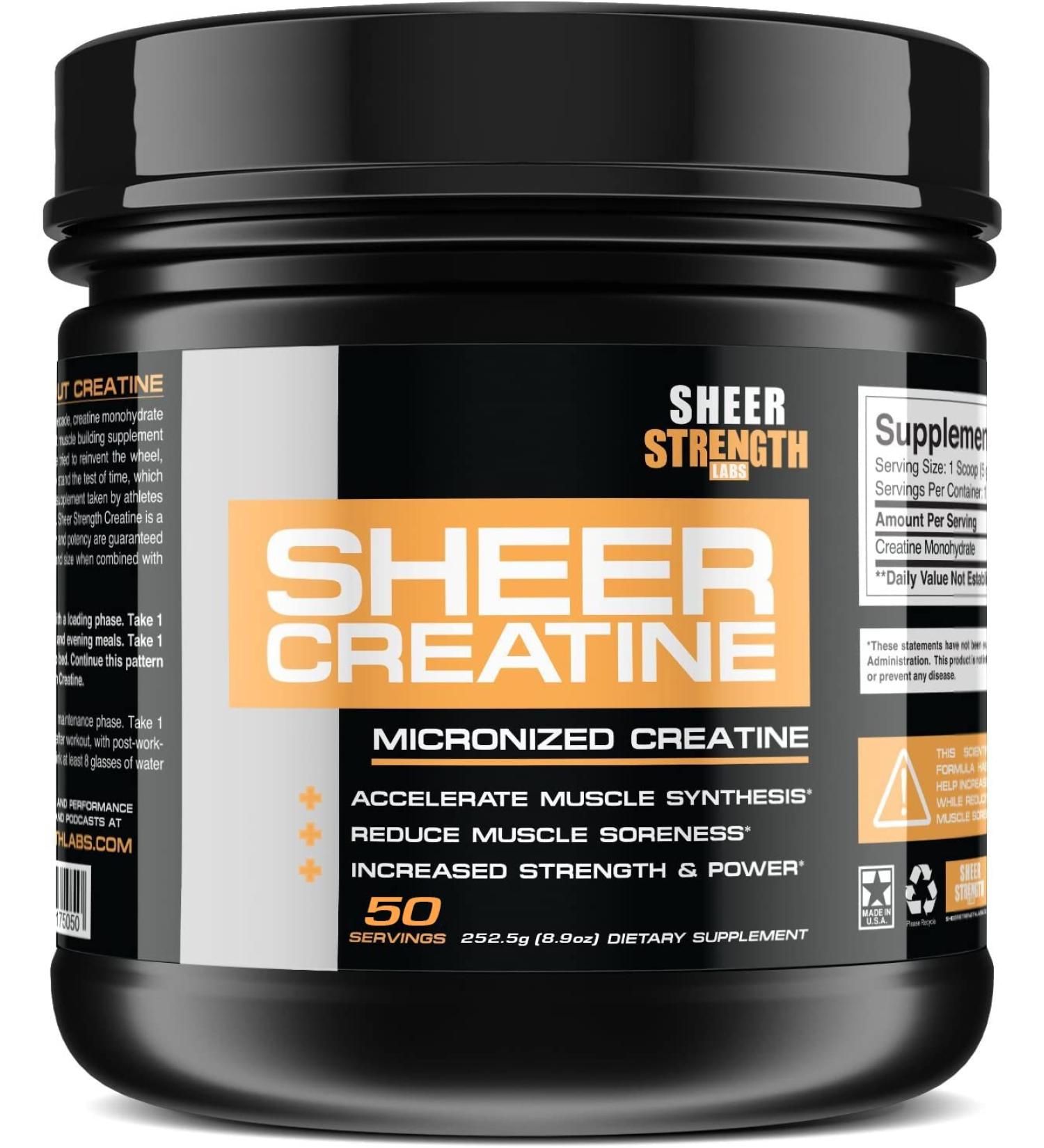 Sheer Strength Labs Micronized Creatine Monohydrate Powder 250g - Non-GMO Muscle Builder Supplement - International Shipping Available - Buy Online on GoSupps.com