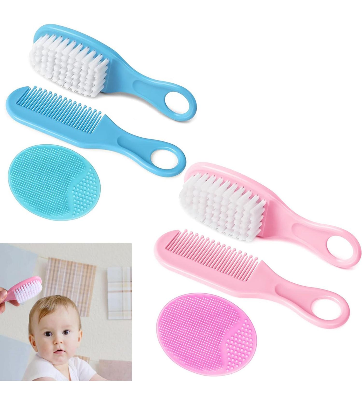 6 Piece Baby Hair Brush and Comb Set Baby Hair Brush and Comb Set for Newborns & Toddlers Natural Soft Goat Bristles for Infant Kids Perfect Baby Registry Gift(Pink Blue) - Buy Online on GoSupps.com