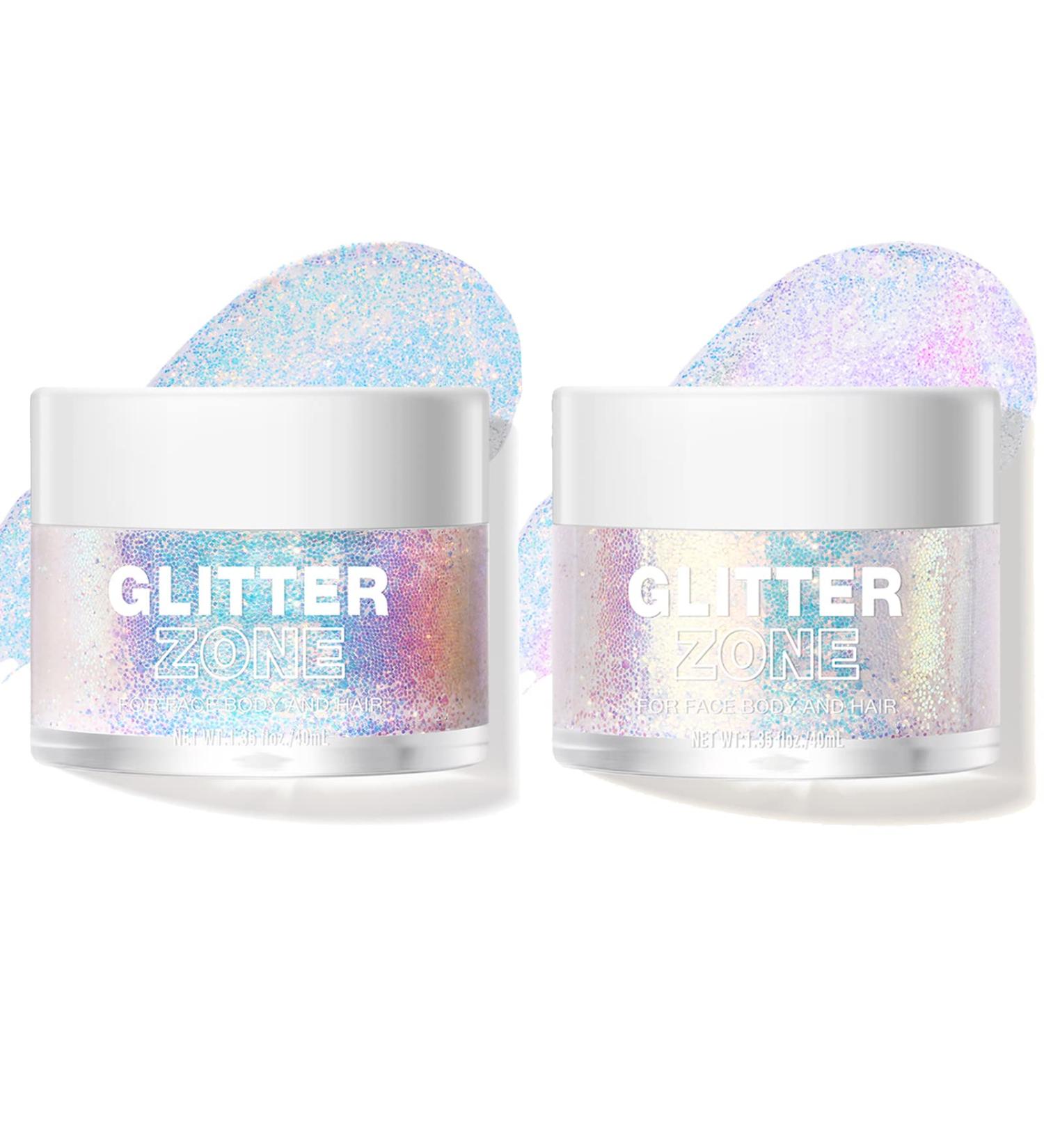 LANGMANNI 2Pcs Holographic Body Glitter Gel Set - Color Changing Glitter for Body, Face, Hair, and Lips - Vegan & Cruelty Free - 1.35 oz/pcs - Golden Ocean & Sparkling Pink - Buy Online on GoSupps.com