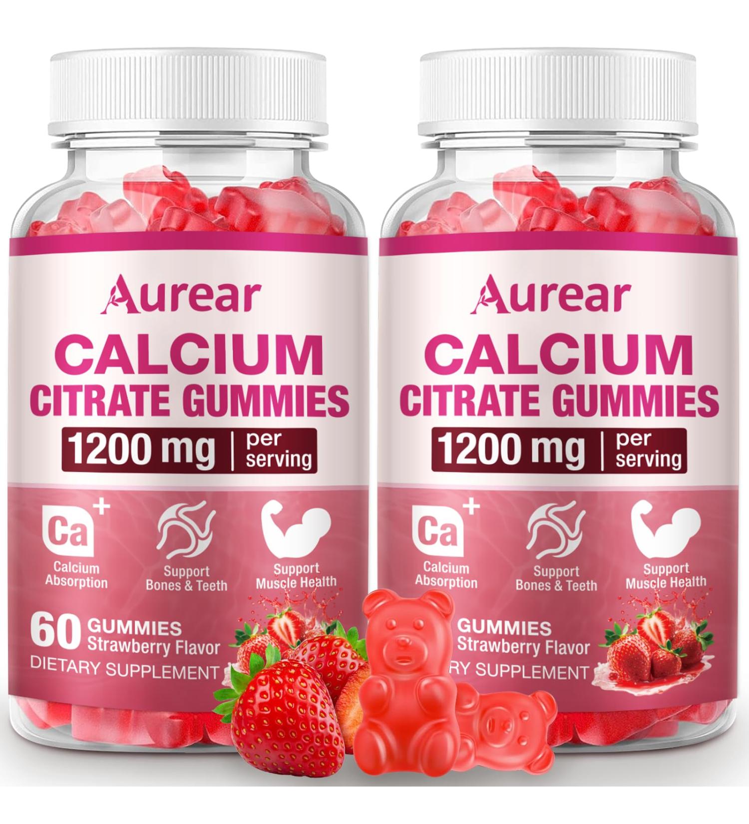 Calcium Citrate Gummies - Strawberry Flavor 1200mg High Potency Supports Bone Muscle & Overall Wellness for Men Women & Seniors 60 Count Chewable Calcium Supplement (Pack of 2) - Buy Online on GoSupps.com