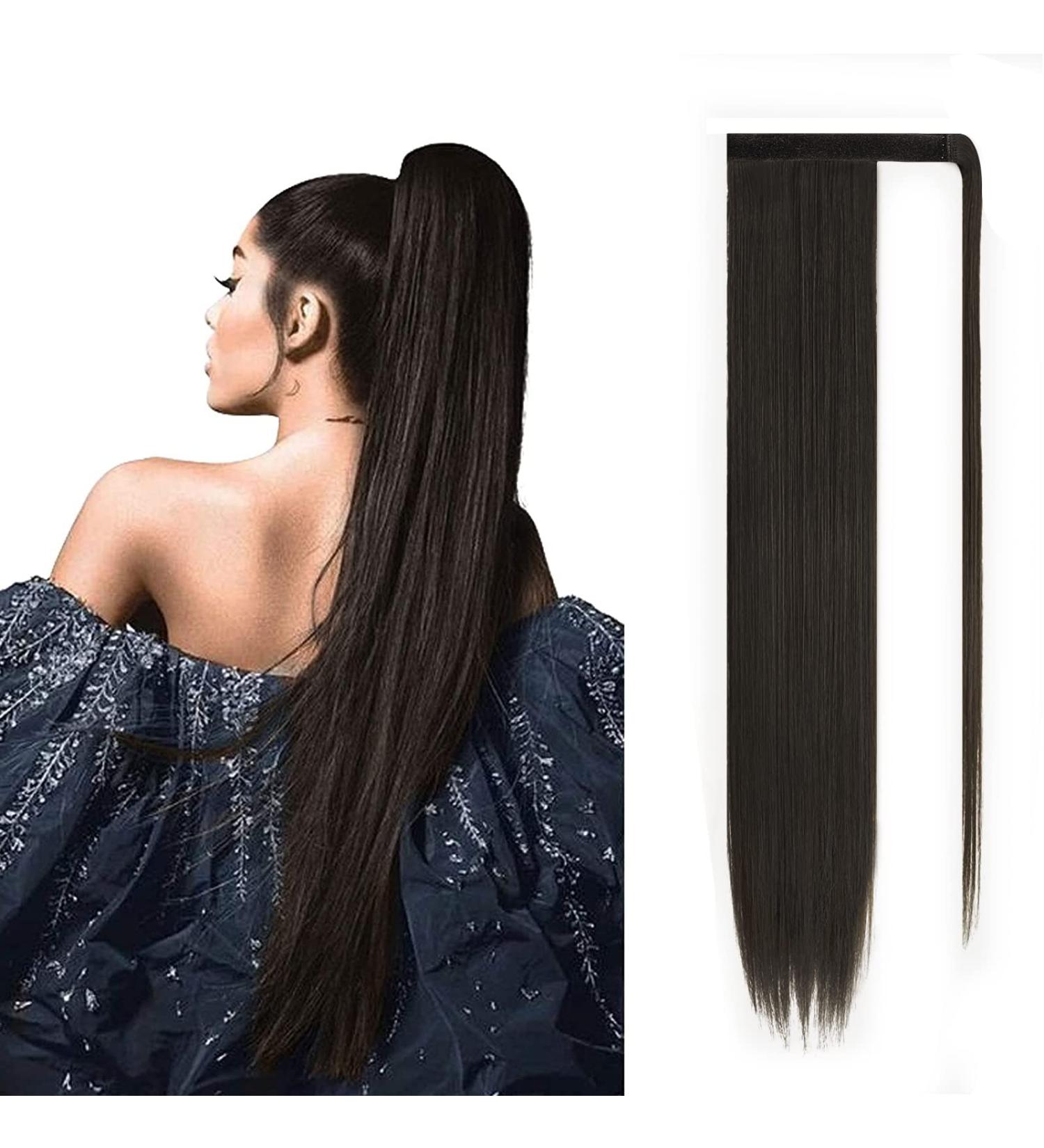 JJstar 70cm Long Straight Ponytail Hairpiece | Synthetic Hair Extension Braid for Women & Girls (Black/Brown) - Shop Internationally! - Buy Online on GoSupps.com