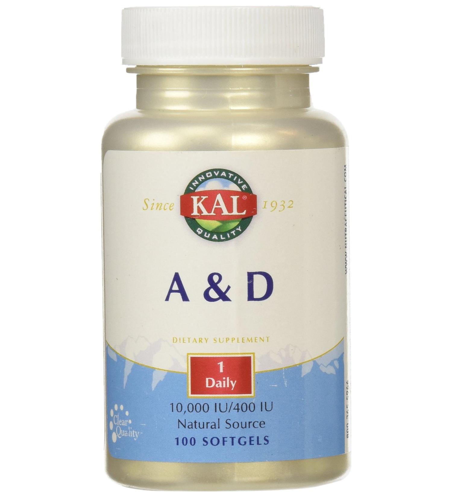 KAL Vitamin A and D 10,000/400 IU Softgel 100 Count - Supports Immune Health and Bone Strength - Buy Online on GoSupps.com