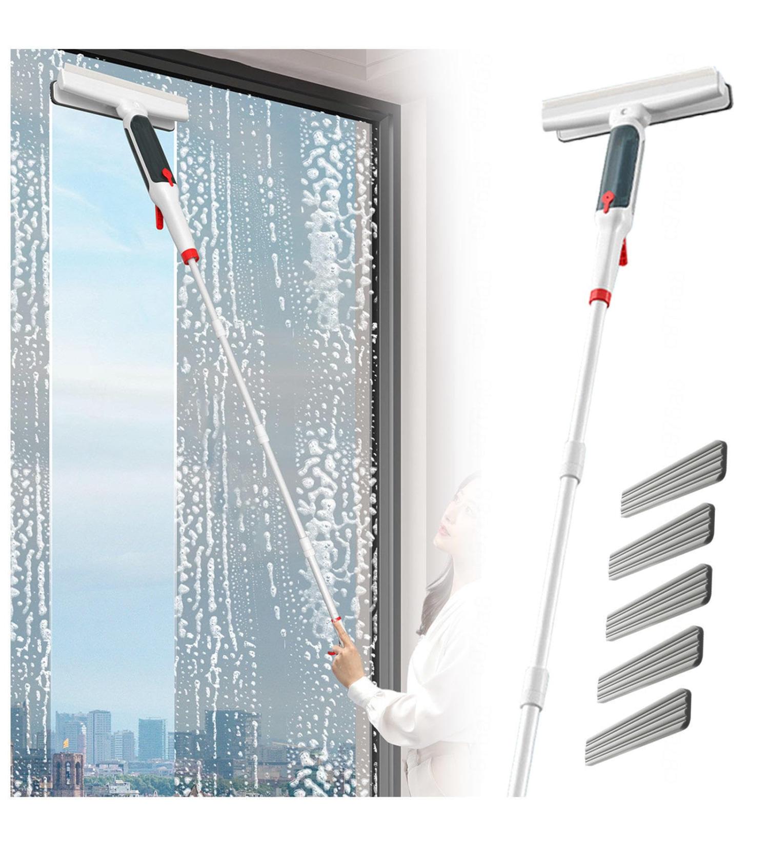 RRRYYYZZ 75'' Spray Window Cleaning Squeegee Kit with 4-Section Extension Pole 4 in 1 Squeegee for Window Cleaning Squeegee for Shower Glass with Sewage Collector and 5 Pads - Buy Online on GoSupps.com