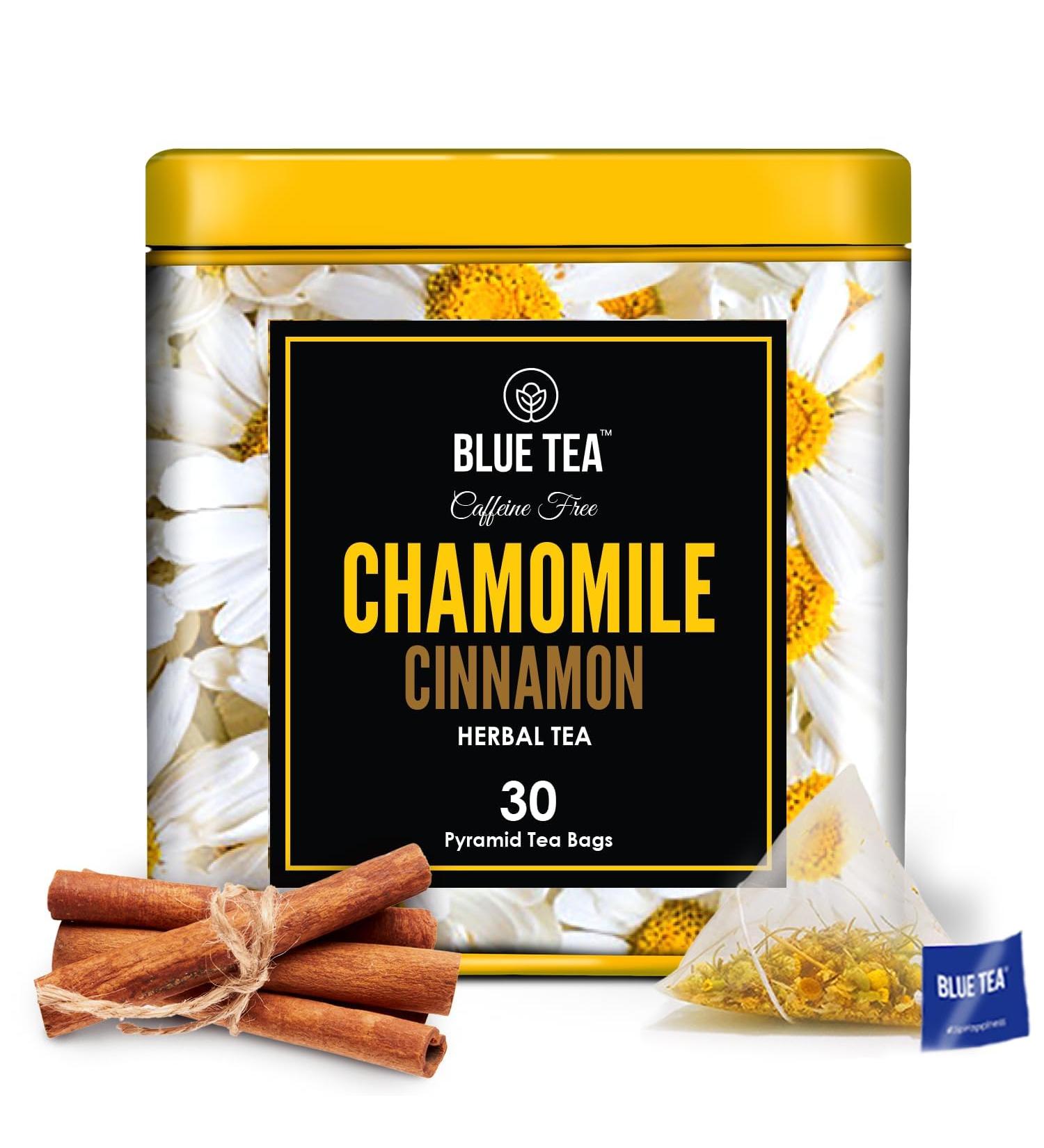BLUE TEA - Chamomile Cinnamon Herbal Tea - 30 Tea Bags | CAFFEINE FREE | Vegan - Gluten Free - Non-GMO | Eco-Conscious Tin Pack| - Buy Online on GoSupps.com