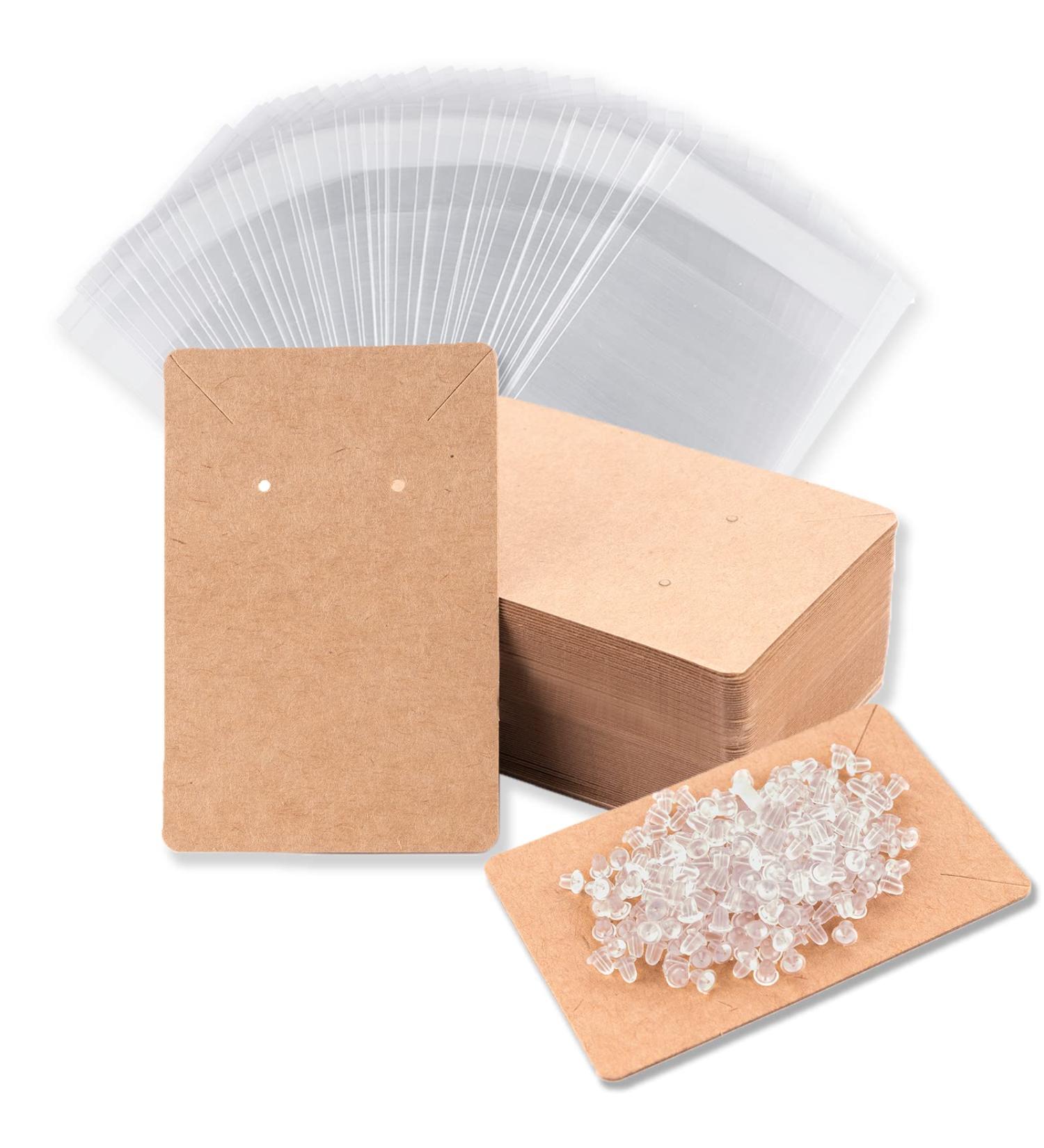 Earring Cards Set with 100 Holder Cards, 200 Backs, and 100 Jewelry Packaging - Brown | 3.5x2.4 Inches - Buy Online on GoSupps.com