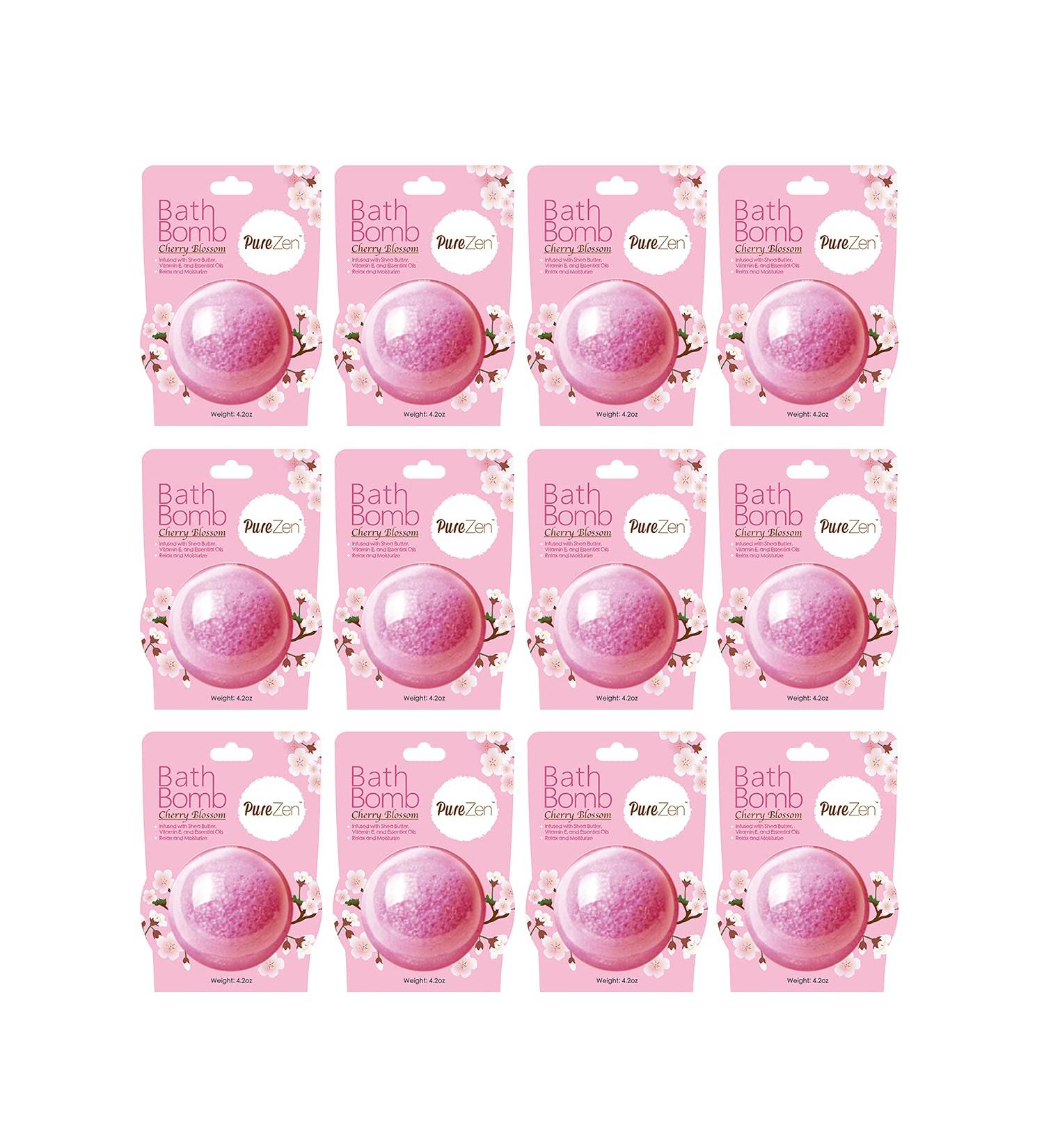 Pure Zen Jumbo Bath Bomb 12 pk - Cherry Blossom Scent - Infused with Shea Butter, Vitamin E, and Essential Oils - 4.2 oz per Bomb - Relax and Moisturize - Buy Online on GoSupps.com