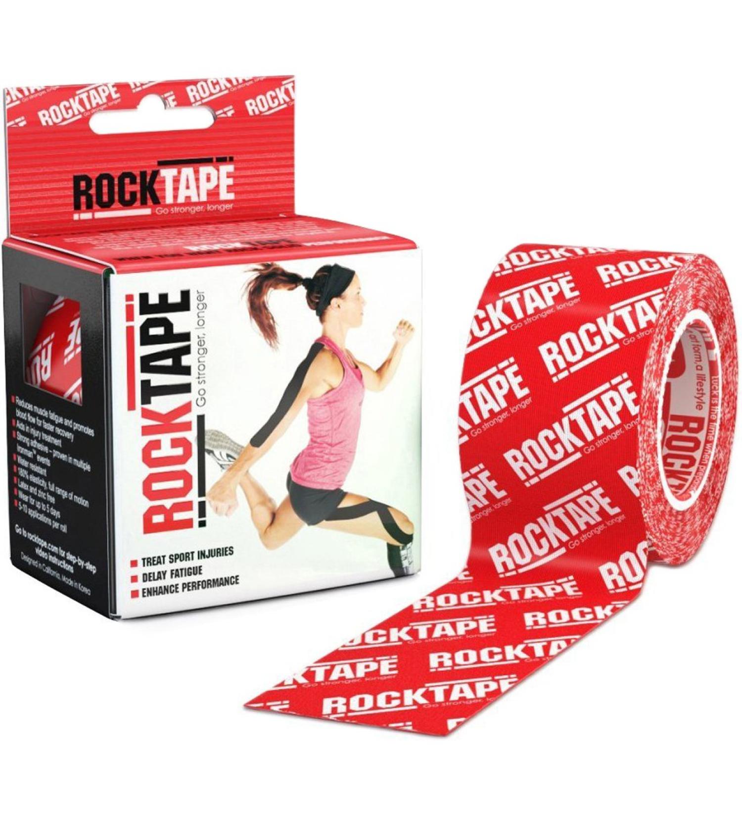 Rocktape Kinesiology Tape Athletes Water Resistant Reduce Pain & Injury Recovery 5cm x 5m Uncut Red Logo - Buy Online on GoSupps.com