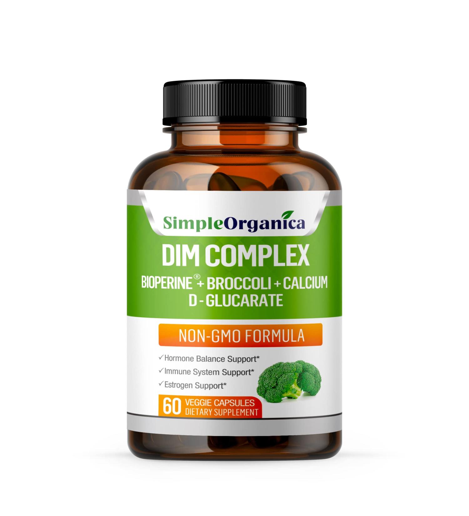 Organica DIM Supplement 300mg for Hormone Balance in Men and Women - With BioPerine, Broccoli, Calcium D Glucarate - Menopause, PMS Relief, Estrogen Balance, PCOS - Vegan & Non-GMO - Buy Online on GoSupps.com