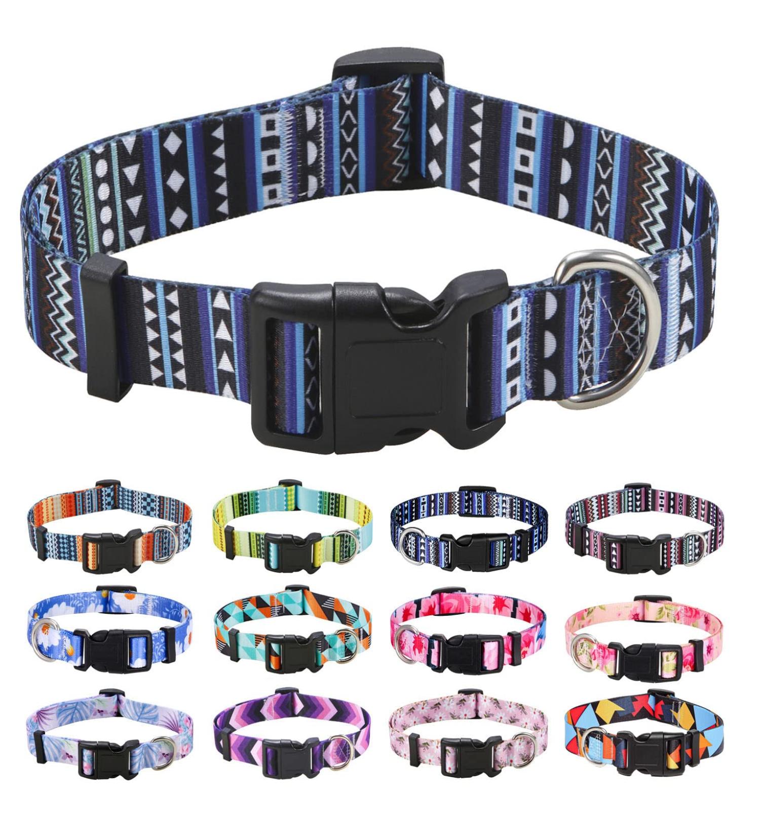 Mihqy Adjustable Soft Dog Collar - Bohemian Floral & Geometric Design for All Sizes (33-55 cm) - Comfort & Style for Small Medium Large Dogs - Buy Online on GoSupps.com