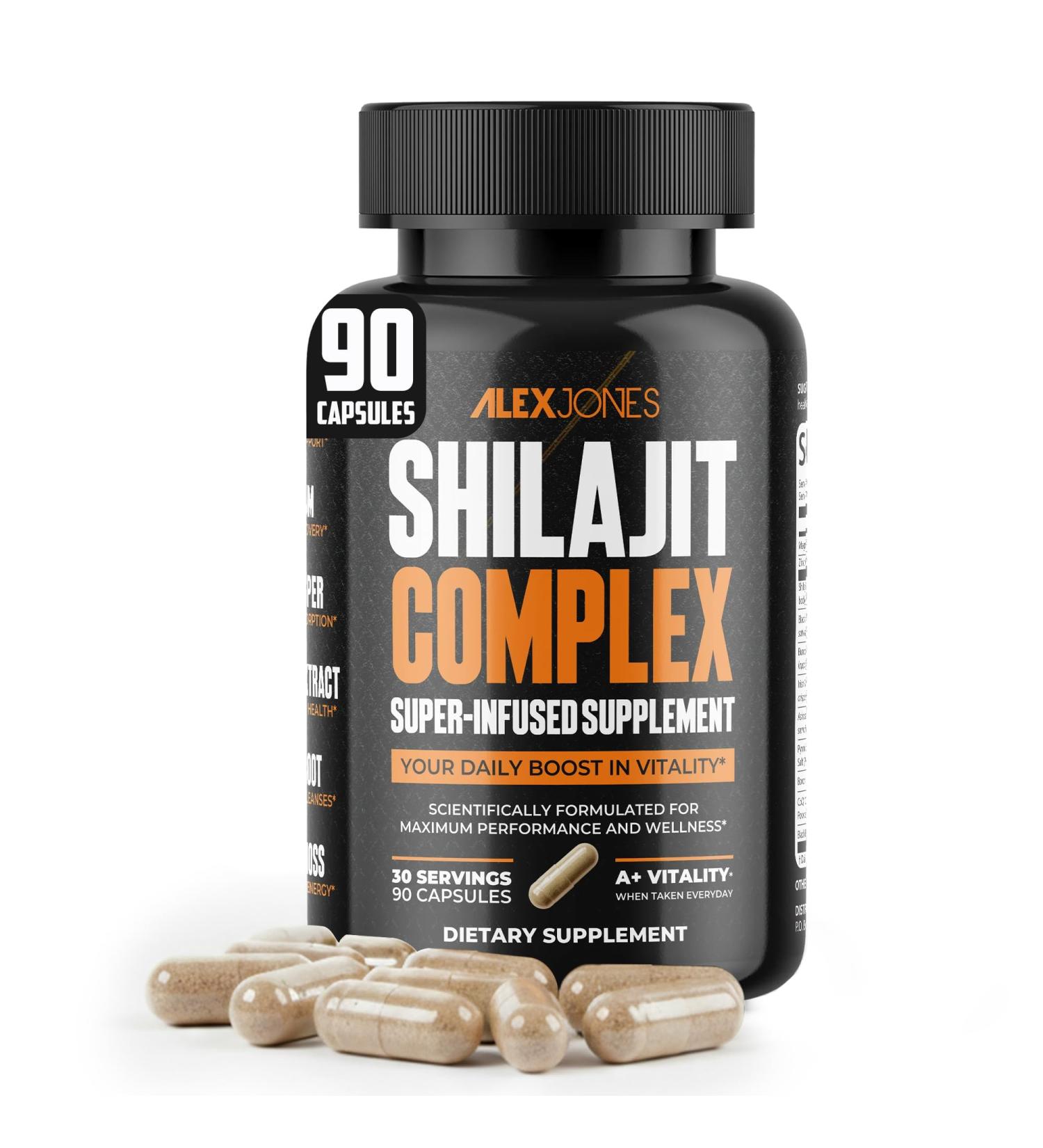 Alex Jones Naturals Maximum Vitality Shilajit Complex Multi-Herb Formula with Sea Moss Ashwagandha for Men & Black Seed Oil Shilajit Wellness Support 90 Count Capsules - Buy Online on GoSupps.com