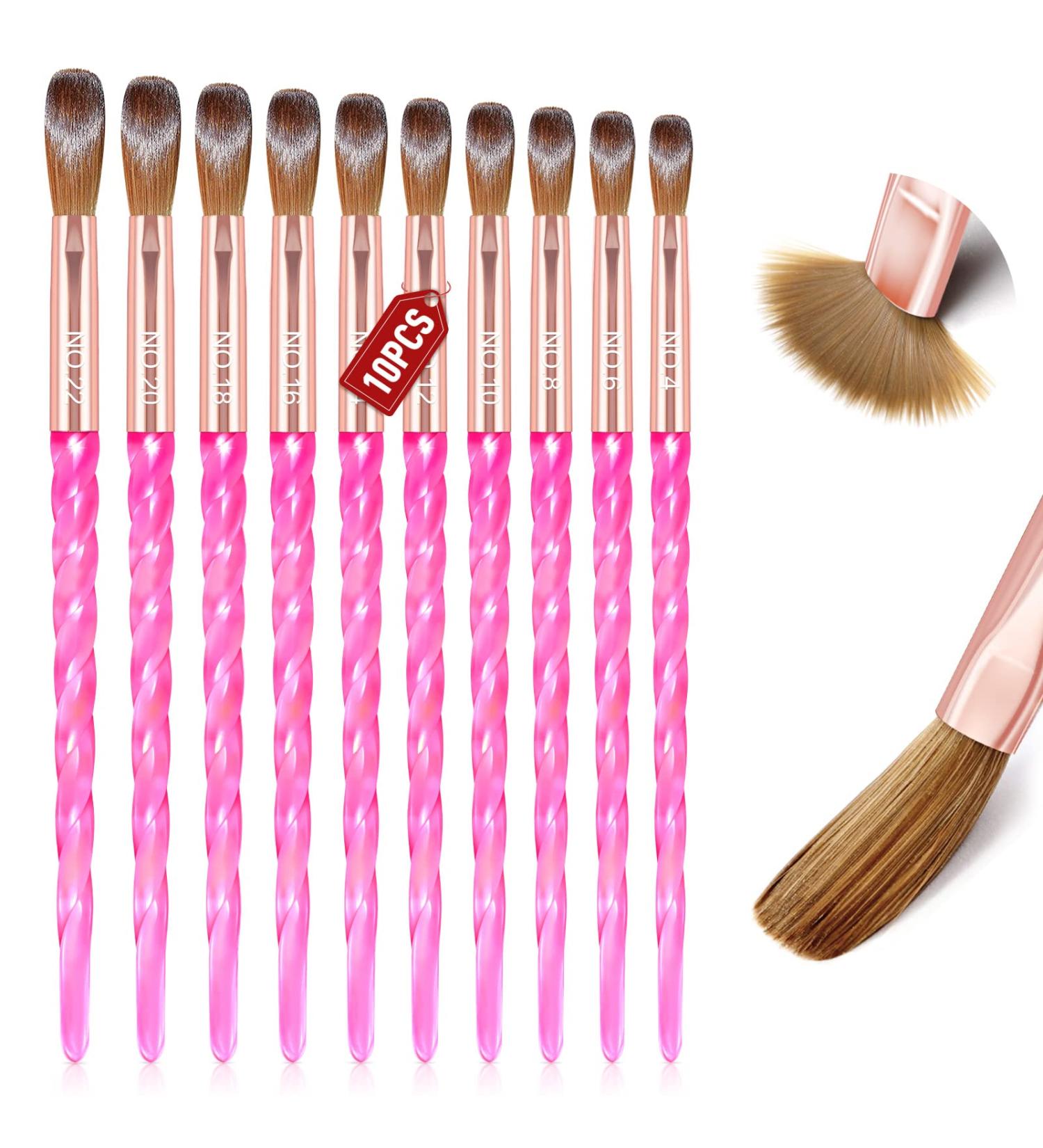 Saviland Acrylic Nail Brush Set - 10-Piece Professional Acrylic Nail Brushes for Nail Extension & Application - Pink Crystal Texture (Size 4-22) - Buy Online on GoSupps.com