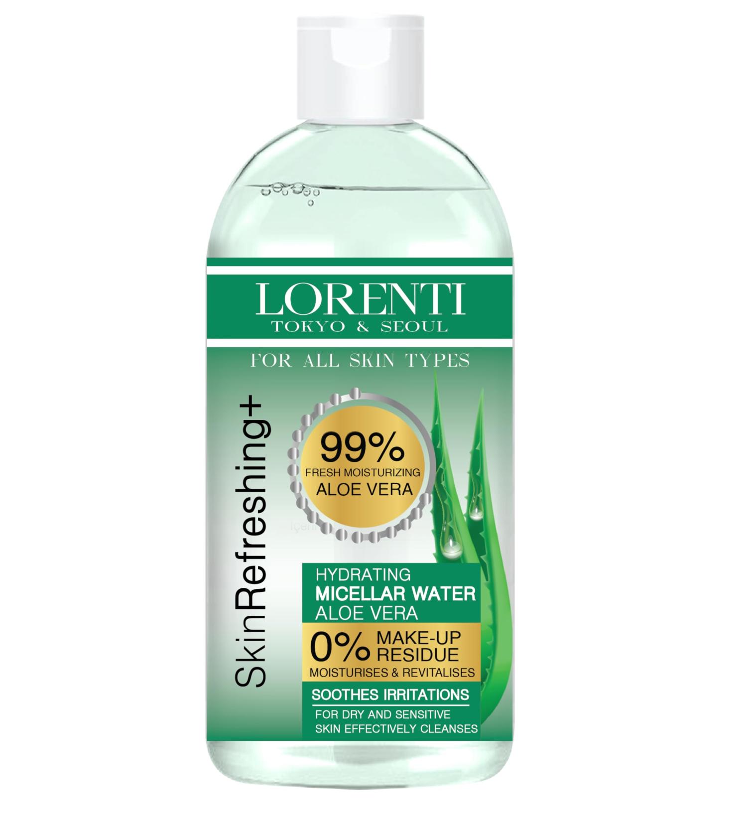 Lorenti Skin+ Micellar Water For Waterproof Makeup | Facial Cleanser & Makeup Remover | 0% Make-Up Residue | Any Skin Type 13.5 Fl Oz Aloe Vera 400 ml - Buy Online on GoSupps.com