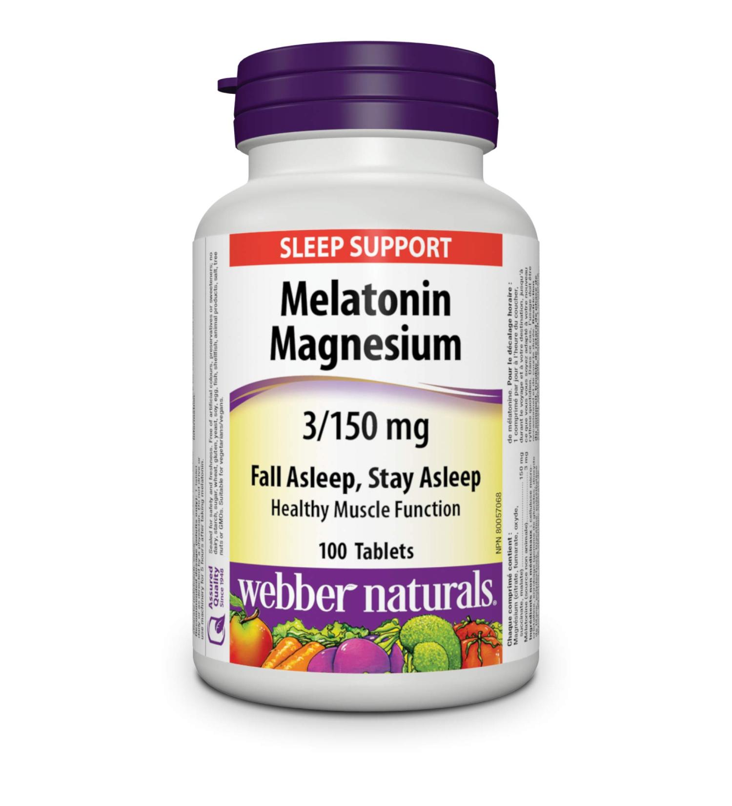 Webber Naturals Melatonin 3 mg with 150 mg of Magnesium 100 Tablets For Sleep Support Muscle Function and Relaxation Vegan - Buy Online on GoSupps.com