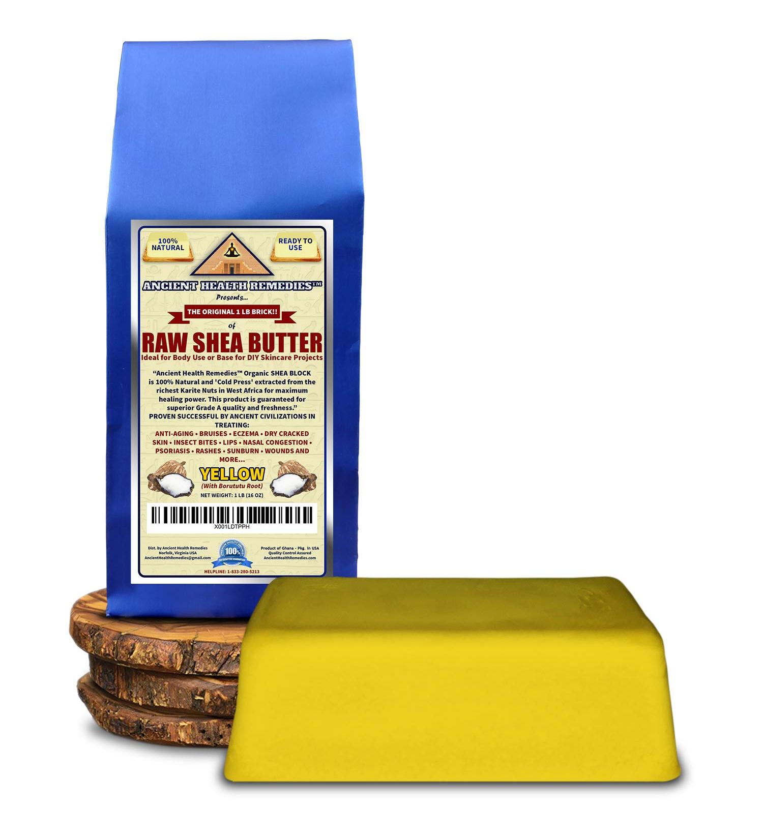 Ancient Health Remedies Organic Unrefined Raw AFRICAN YELLOW SHEA BUTTER 1 LB (16 oz) BLOCK Grade A for Anti Aging Dry Skin Base for DIY Body Butter Beauty Skin Moisturizer & Hand Cream (GHANA) - Buy Online on GoSupps.com