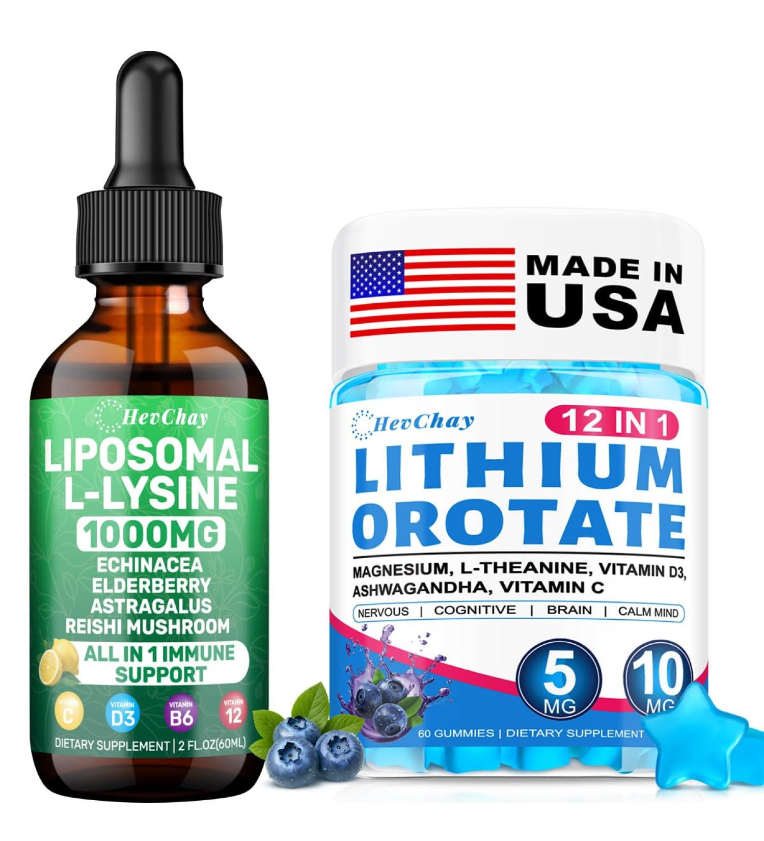 Liposomal L-Lysine Liquid + Lithium Orotate Gummies Bundle | Immune Support & Cognitive Health Supplement Combo for Adults & Kids - Buy Online on GoSupps.com