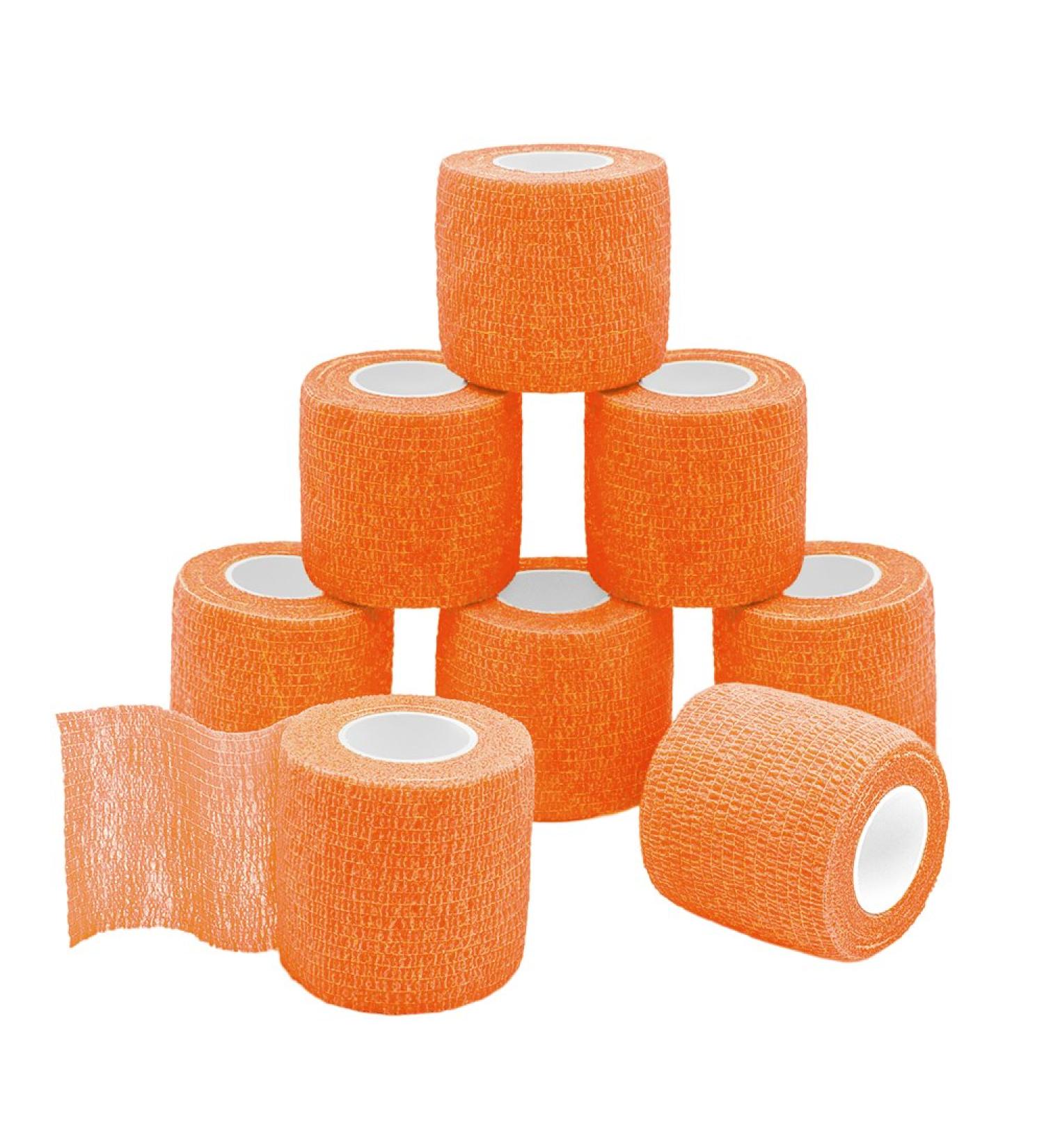 Qigui 8 Rolls Self-Adhering Cohesive Bandage - Elastic Bandage for Fingers Hands Toes and Feet (5cm x 4.5m) - Orange - International Shipping Available - Buy Online on GoSupps.com