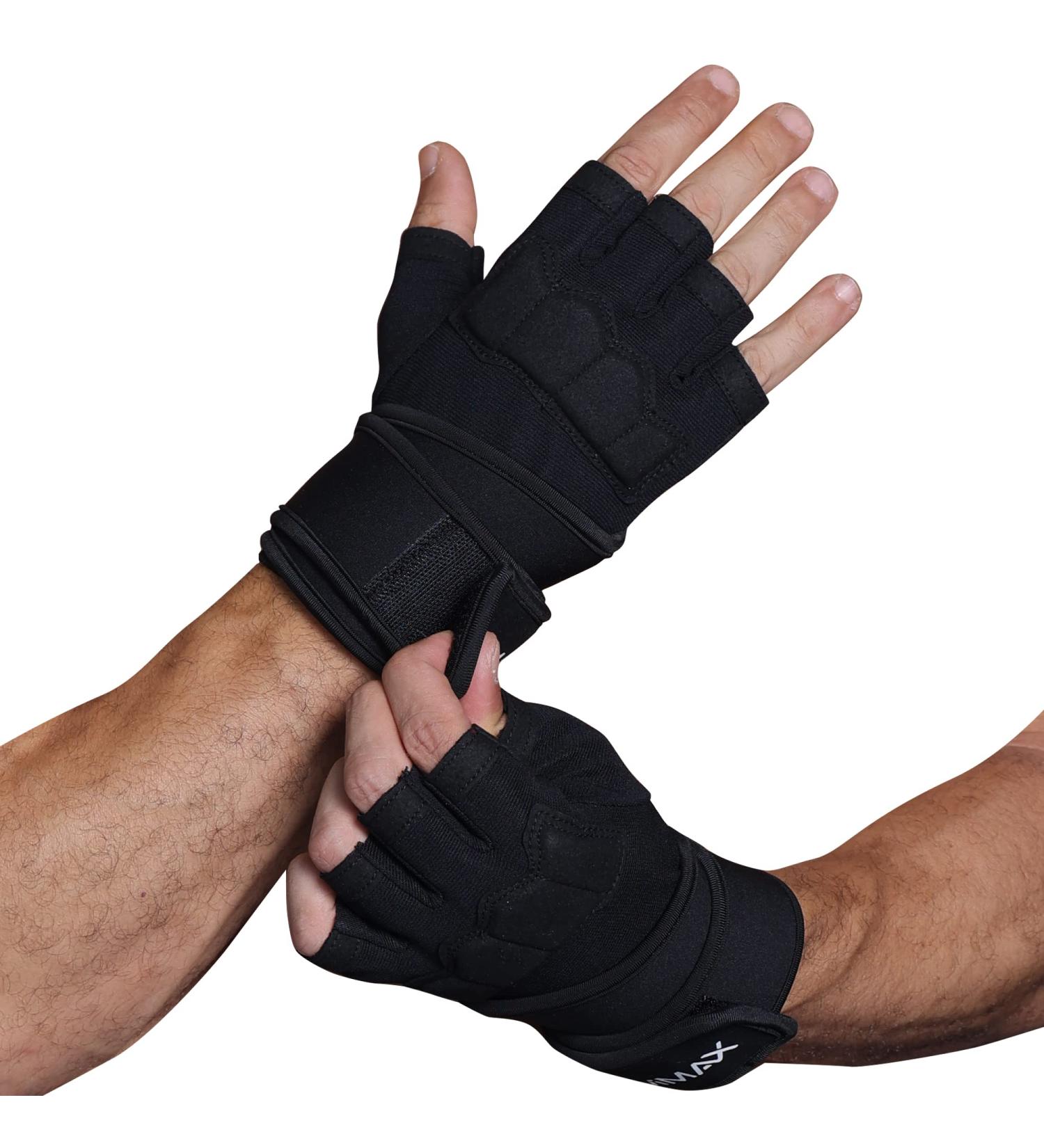 Men's Workout Gloves with Wrist Wrap Support - Full Palm Protection, Silicone Grip - Ideal for Weight Lifting, Cross Training, Pull-ups - Black, Large (7.8-8.2 inches) - Buy Online on GoSupps.com