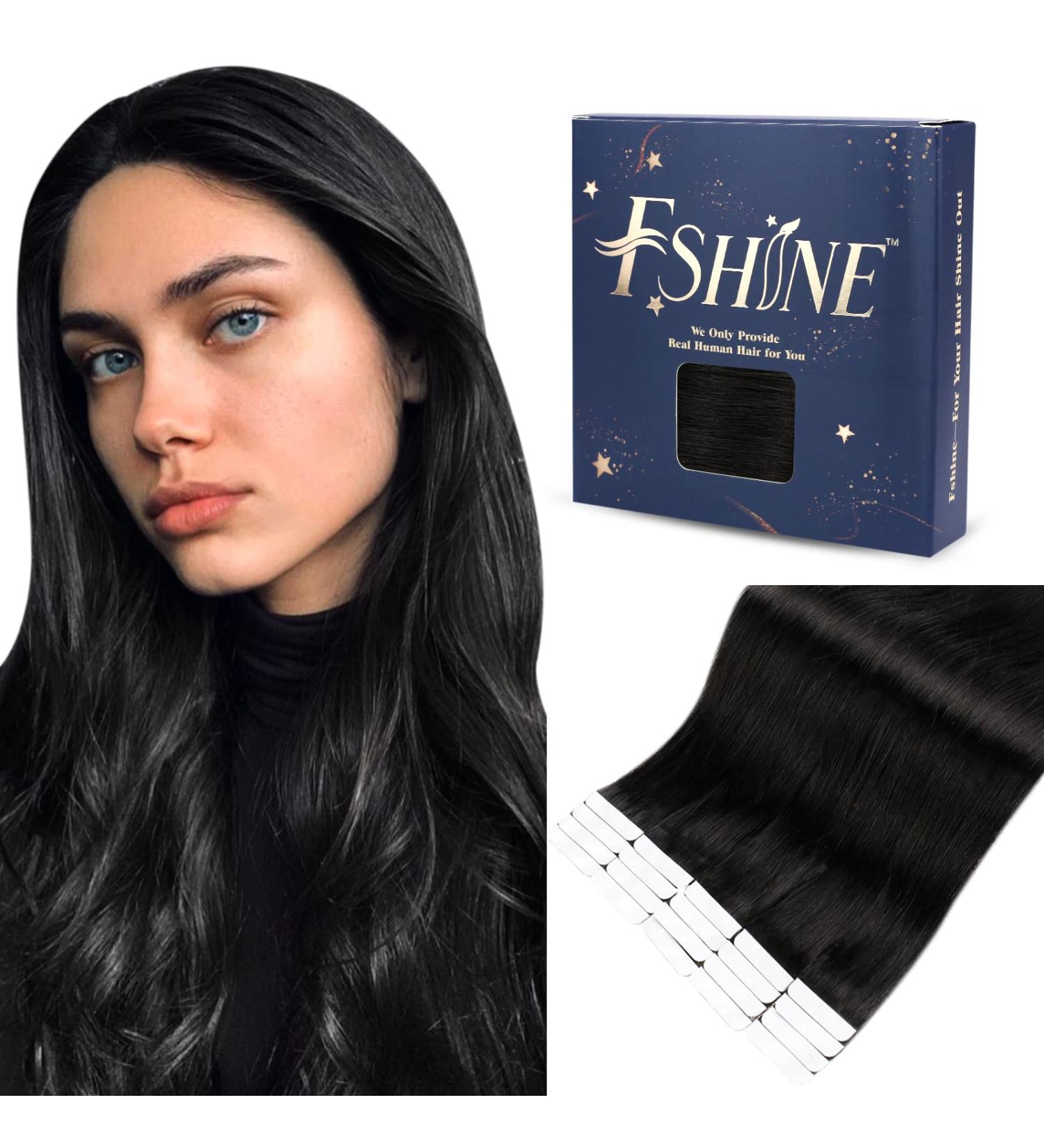 Fshine Tape In Extensions - 35cm Real Human Hair Deep Black Remy 50g (20 Pieces) - Smooth & Straight Hair Extensions - Buy Online on GoSupps.com