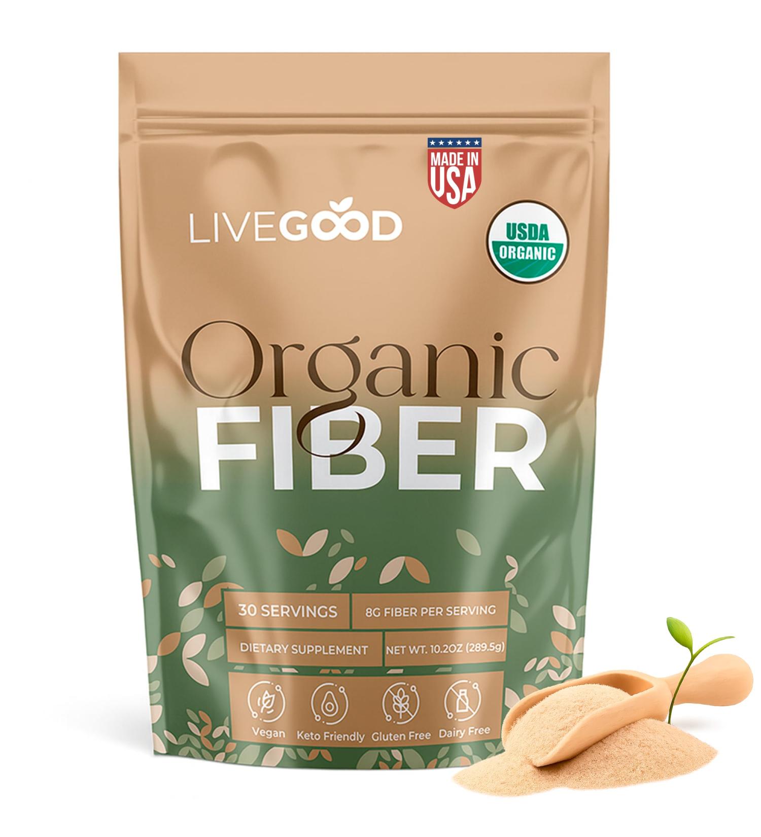 LIVEGOOD Organic Fiber Powder with Agave Inulin Psyllium Husk Pea Fiber 10 Plant-Based Sources for Digestion Detox Gut Support and Daily Wellness Organic Fiber Supplement (30 Servings) - Buy Online on GoSupps.com