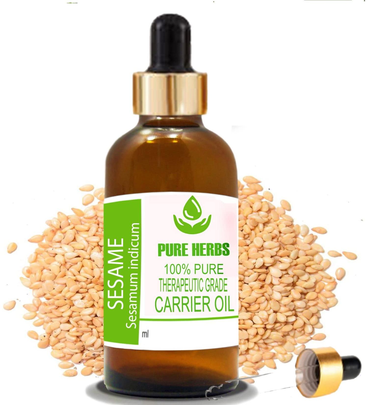 Pure Herbs Sesame Oil (Sesamum Indicum) - 100% Natural Therapeutic Grade Carrier Oil with Dropper - 30 ml - International Shipping Available - Buy Online on GoSupps.com