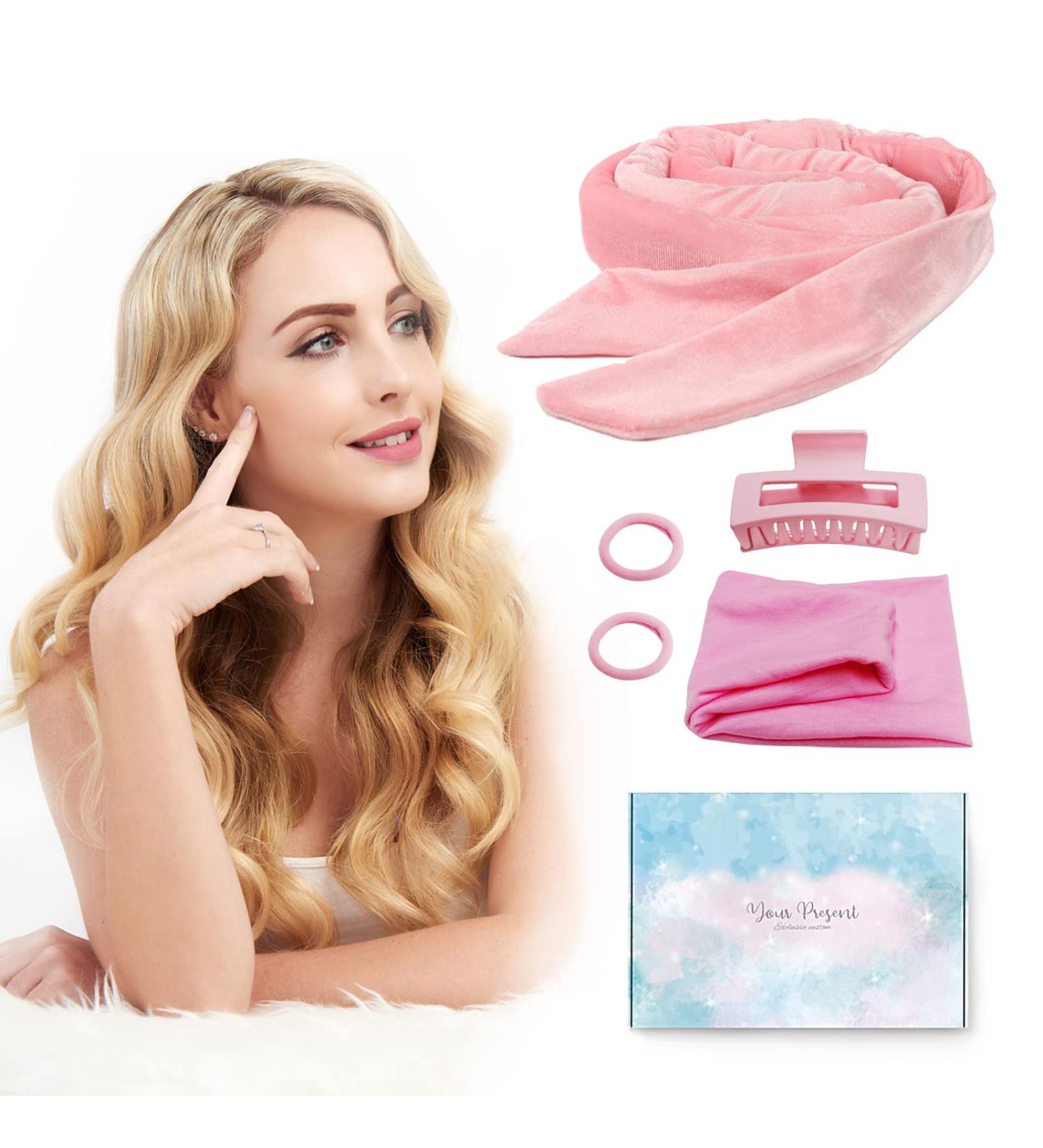 Long Hair Heatless Curler Kit - 61 Extra-Long Rod Headband for Overnight Soft Cotton Curls - Pink Velour Ribbon for Women - Buy Online on GoSupps.com