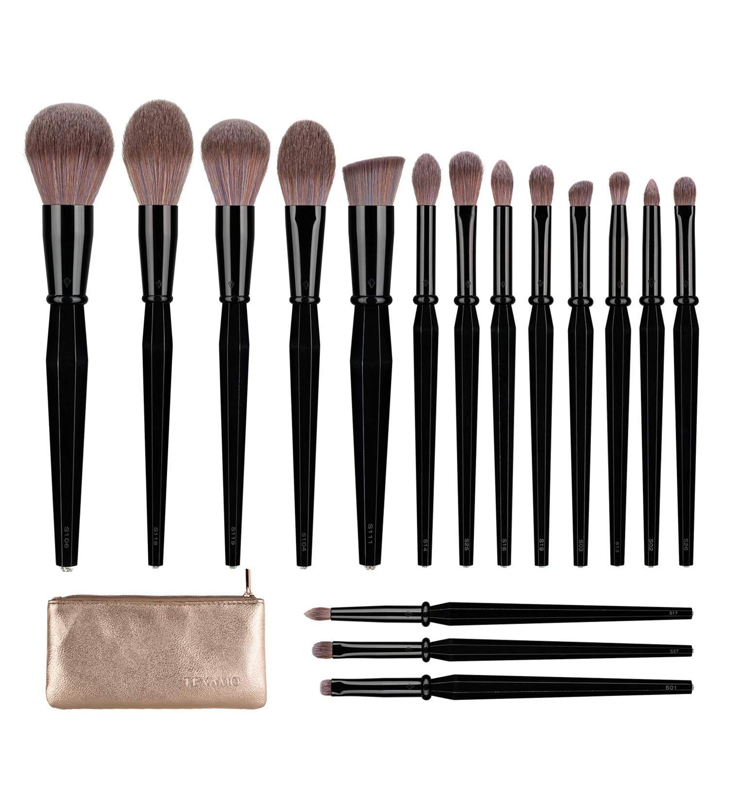 TEXAMO Professional Makeup Brush Set for Kabuki Foundation Powder Contour Blush Highlighter Eye Shadow - Black (C-Diamond Brush) with Cosmetics Bag - Buy Online on GoSupps.com