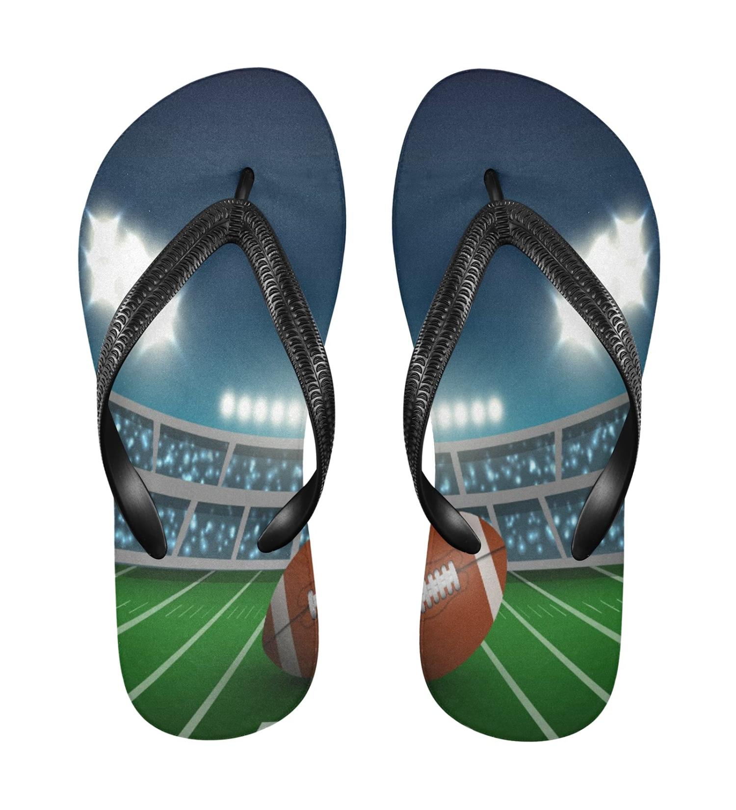 Shop Mnsruu American Football Stadium Green Grass Flip Flop Sandals - Comfortable Home Slippers for Men & Women | Travel Spa Bedroom - Buy Online on GoSupps.com
