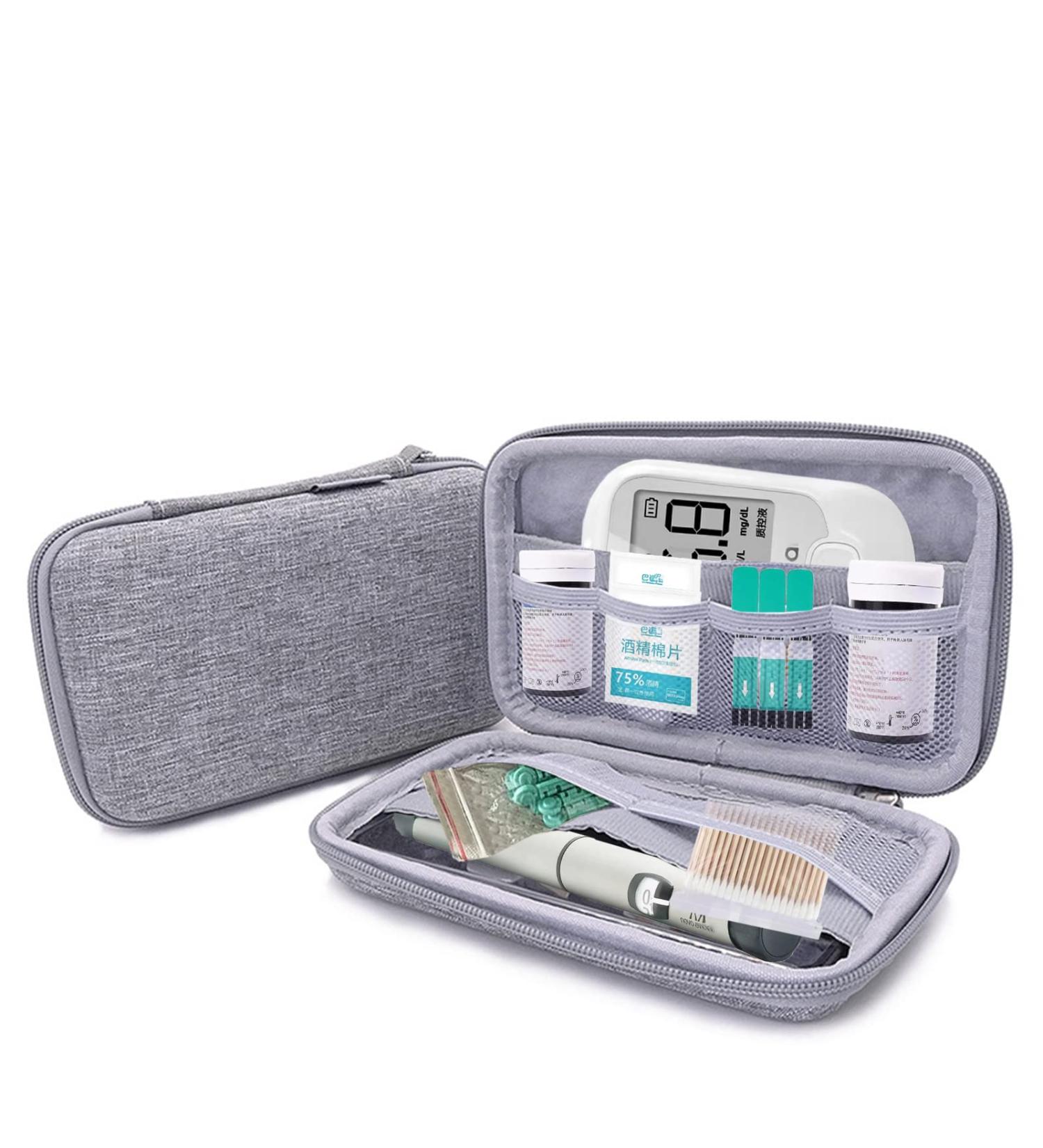 Diabetic Supplies Organizer Hard Case - Home & Travel Storage Bag for Testing Kit, Glucose Meter, Insulin Pen, Needles & More - Buy Online on GoSupps.com