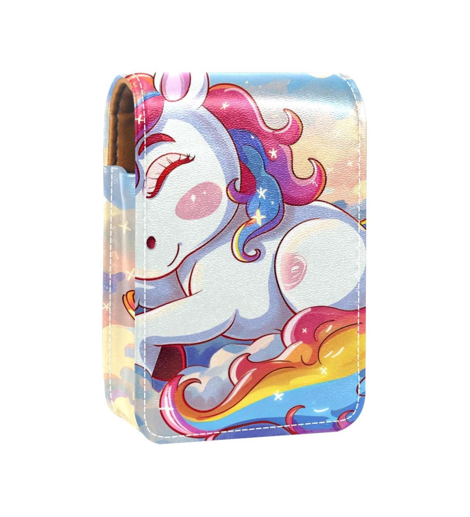 Travel Lipstick Organizer Case | Portable Makeup Bag with Mirror | Cloud Rainbow Unicorn Design | Shop Internationally - Buy Online on GoSupps.com