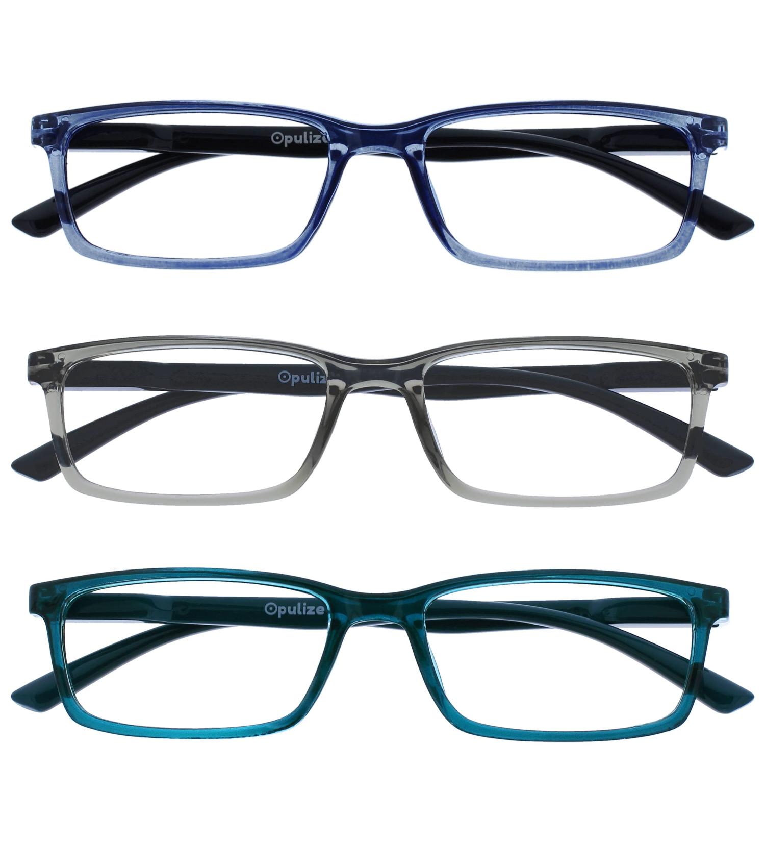 Opulize Blue Light Filter Glasses - Narrow Frame Spring Hinges for Better Sleep | Anti-Reflective Gaming Glasses Men | +1.50 Diopters in Blue Gray Turquoise - Buy Online on GoSupps.com