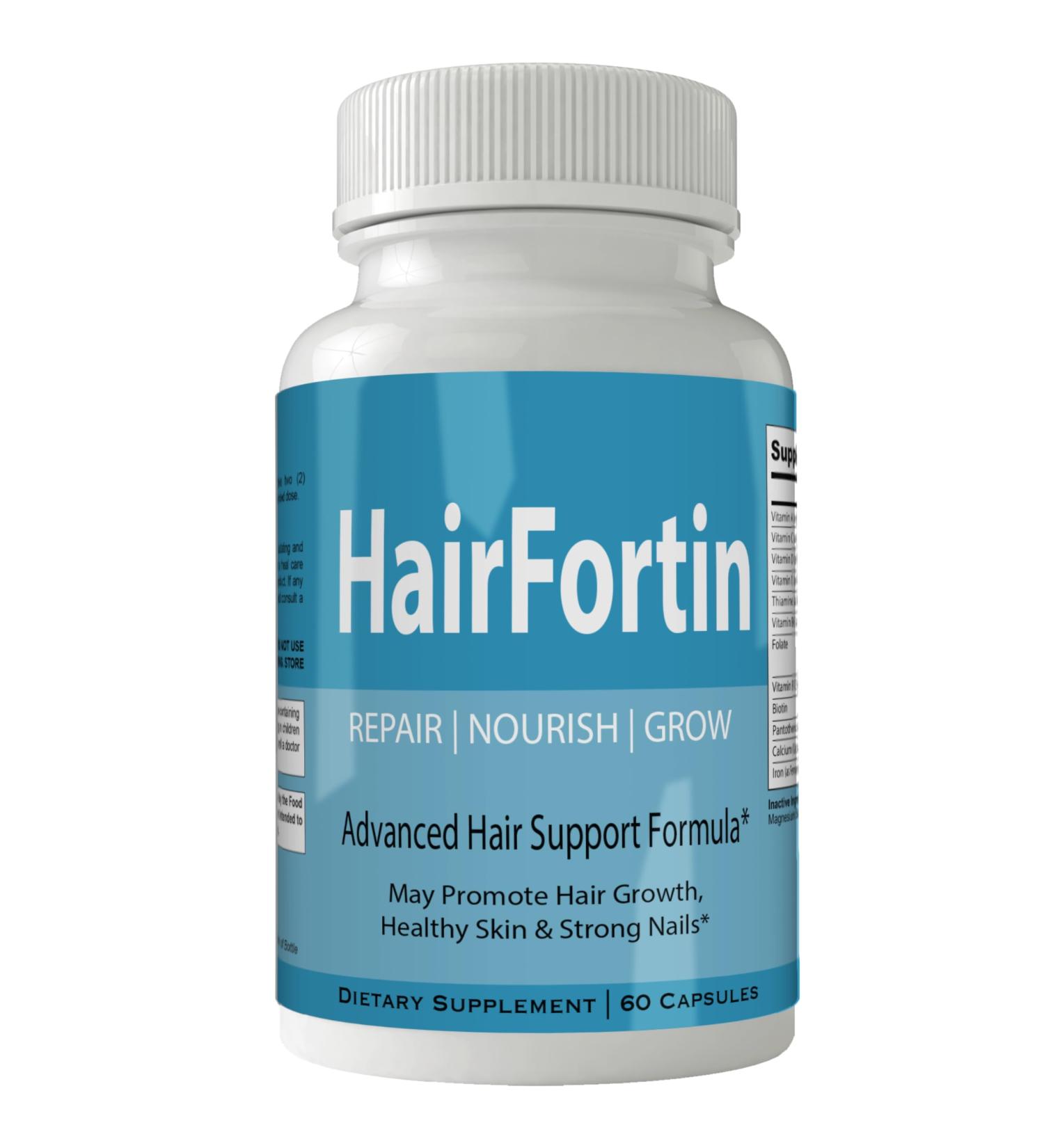 Hairfortin Advanced Hair Growth Vitamins and Minerals - Extra Strength Formula for Hair Skin and Nails with Biotin - Gluten Free 60 Capsules - Buy Online on GoSupps.com