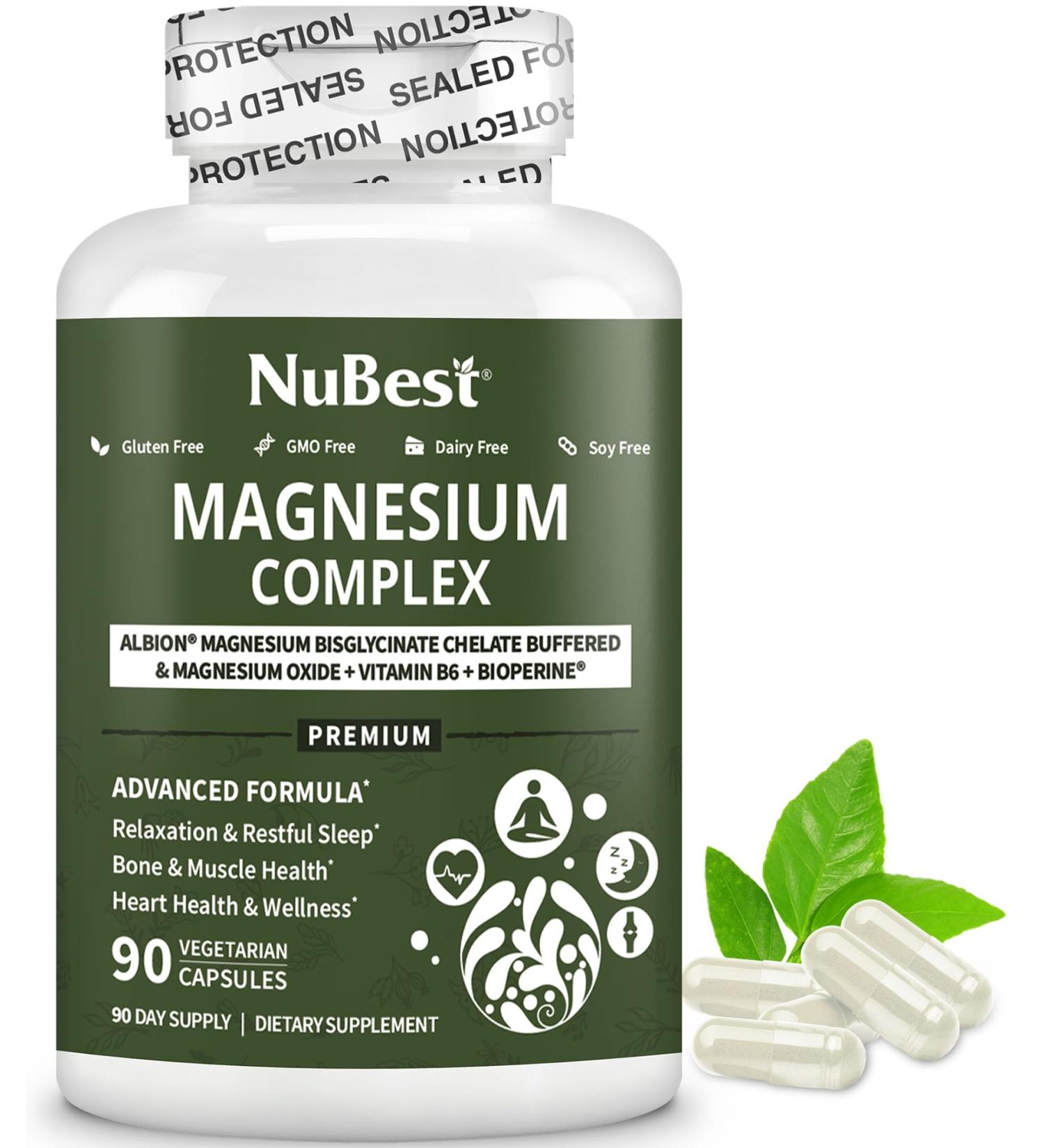 Magnesium Glycinate Chelate Complex with Albion Magnesium Bisglycinate Chelate Vitamin B6 & BioPerine for Bone Muscle Natural Sleep Nerve Function Brain Booster | 3 Months Supply 90 Count (Pack of 1) - Buy Online on GoSupps.com