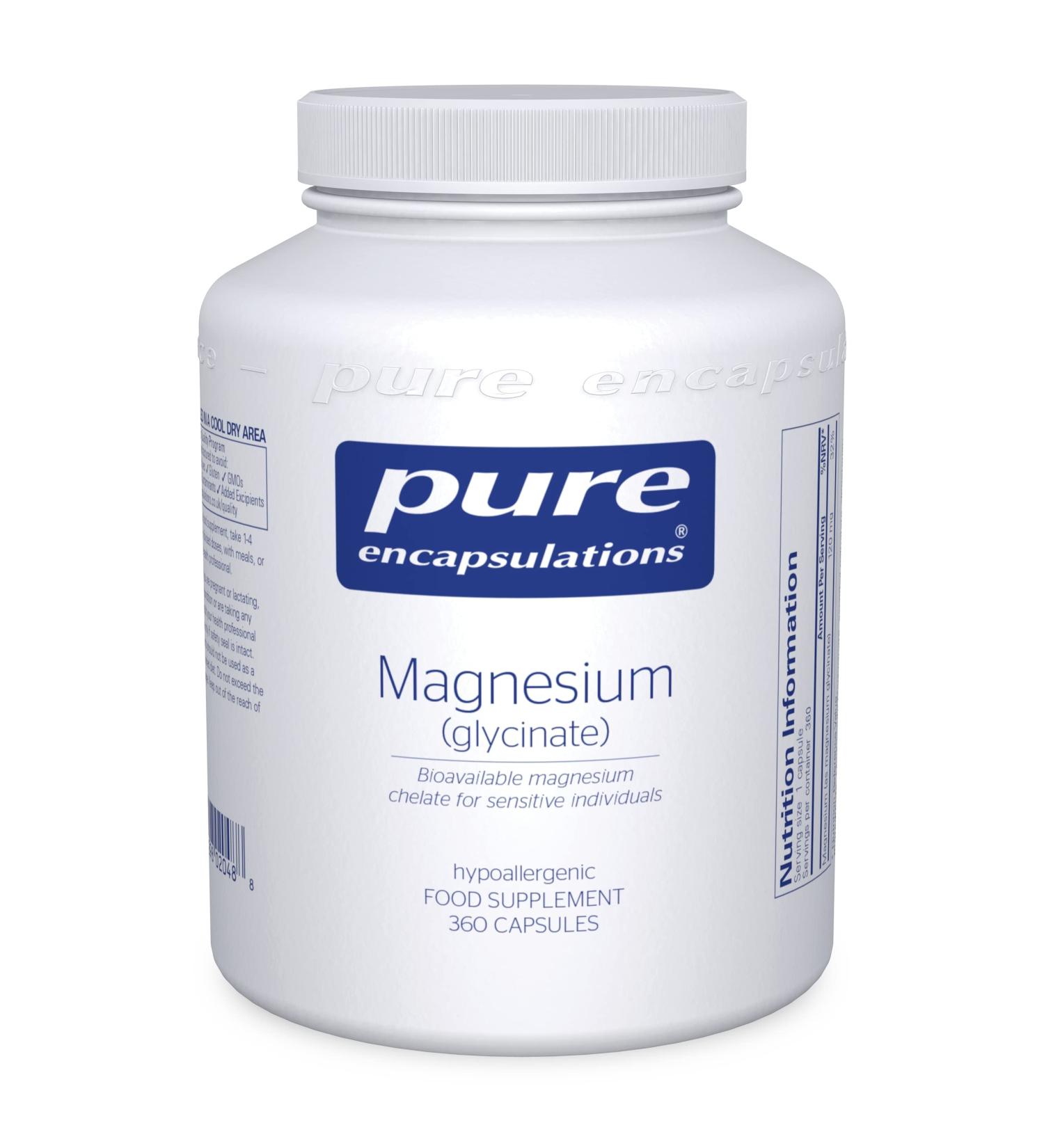 Pure Encapsulations Magnesium Glycinate 120mg - 360 Capsules, Bioavailable Chelate for Tiredness & Fatigue - Buy Online on GoSupps.com