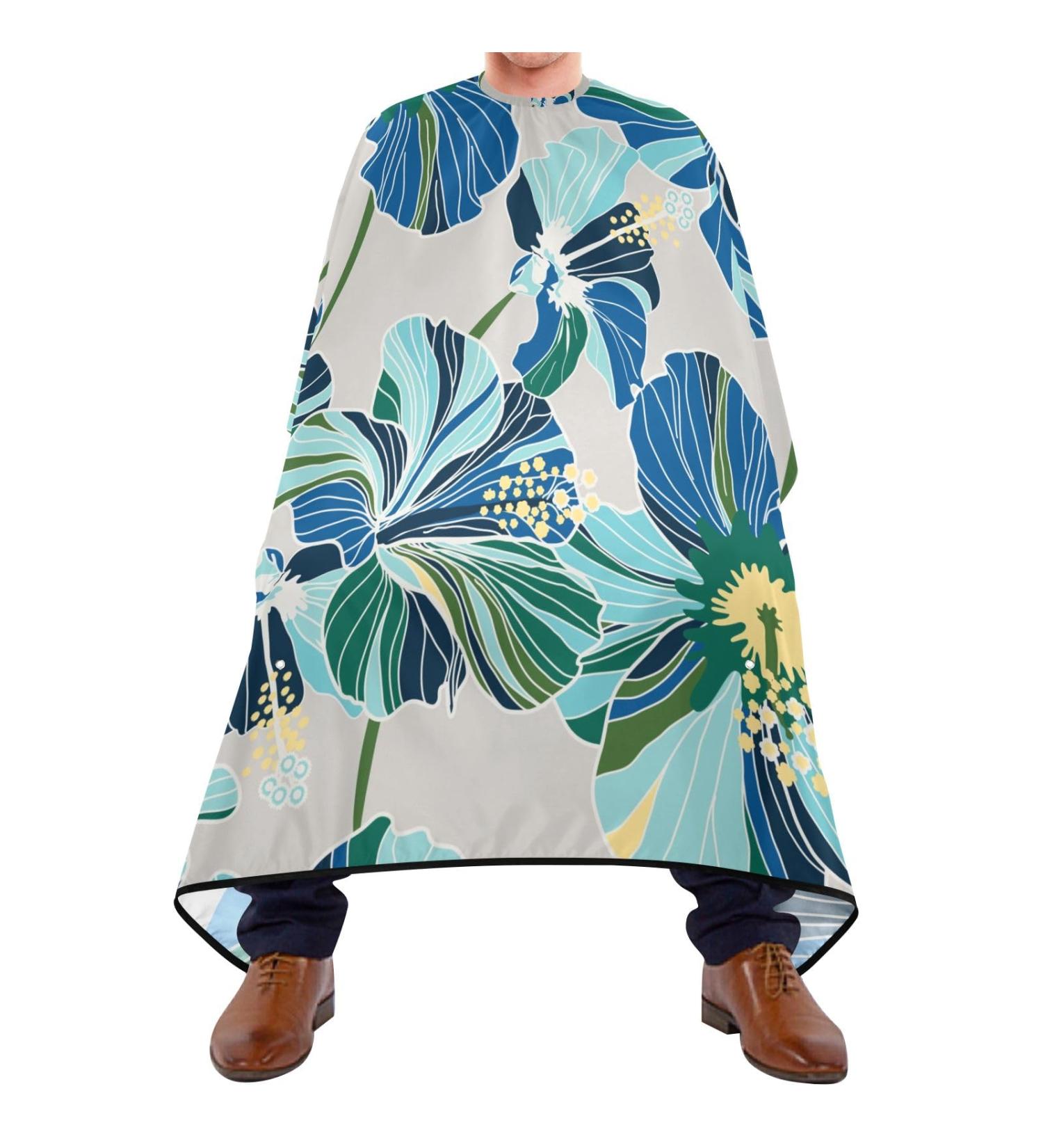 Waterproof Barber Cape - Blue Flower & Cheetah Haircut Bib for Men & Women | Unisex Hair Cutting Cape - Buy Online on GoSupps.com