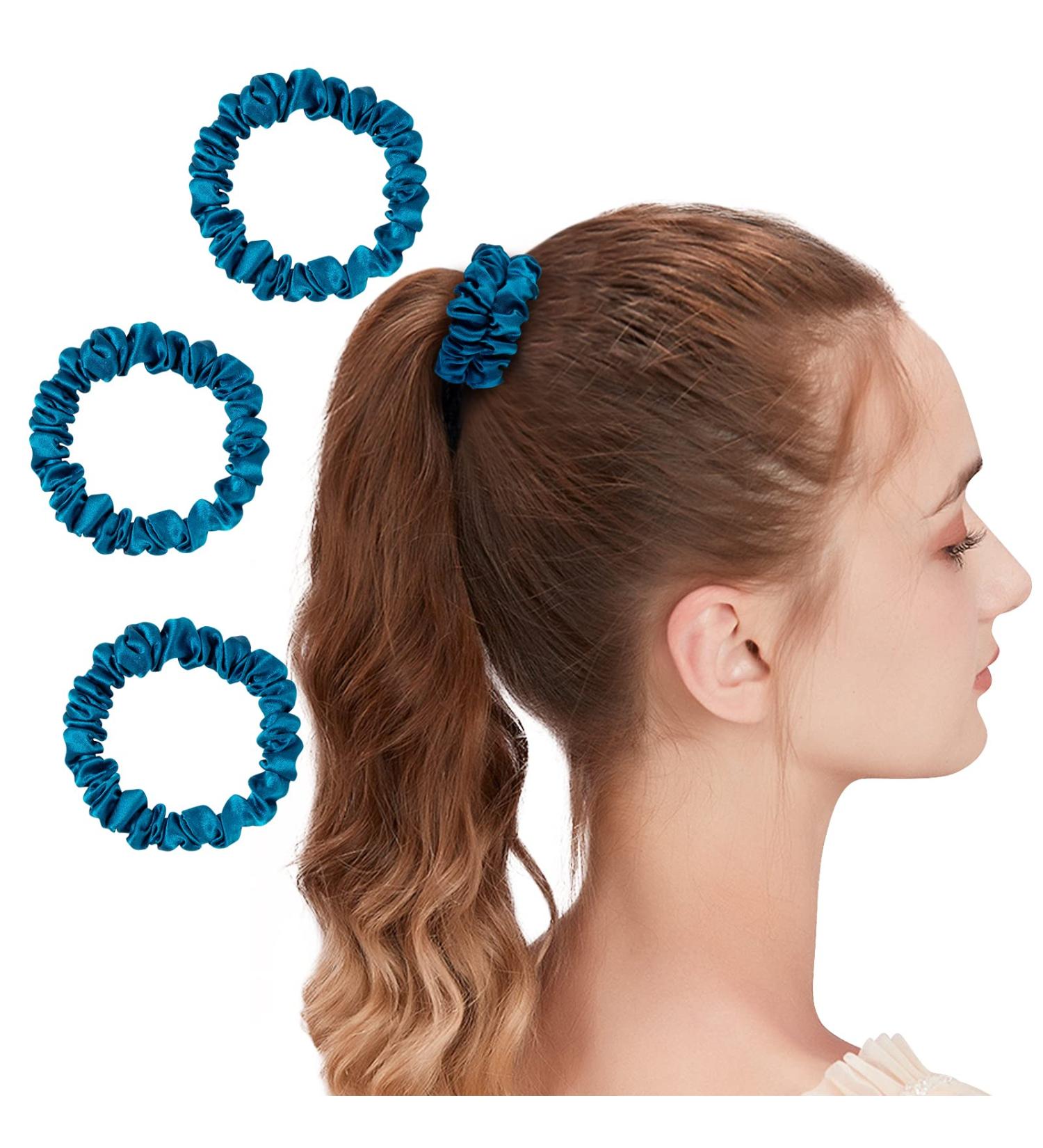 Osilk 3 Set 100% Silk Hair Ties - Small Scrunchy Hair Jewelry & Elastic Bands in Punch Blue | Premium Hair Accessories - International Shipping Available - Buy Online on GoSupps.com